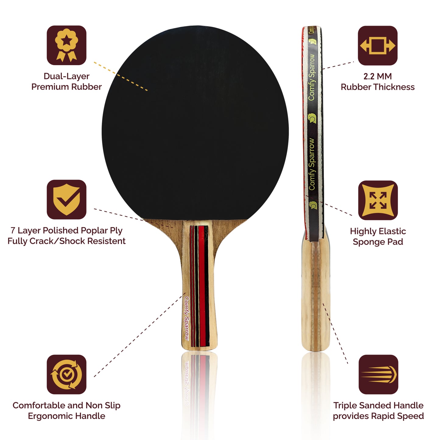 Premium Wooden Table Tennis Kit with 2 Rackets, 3 Balls and a Zip Cover