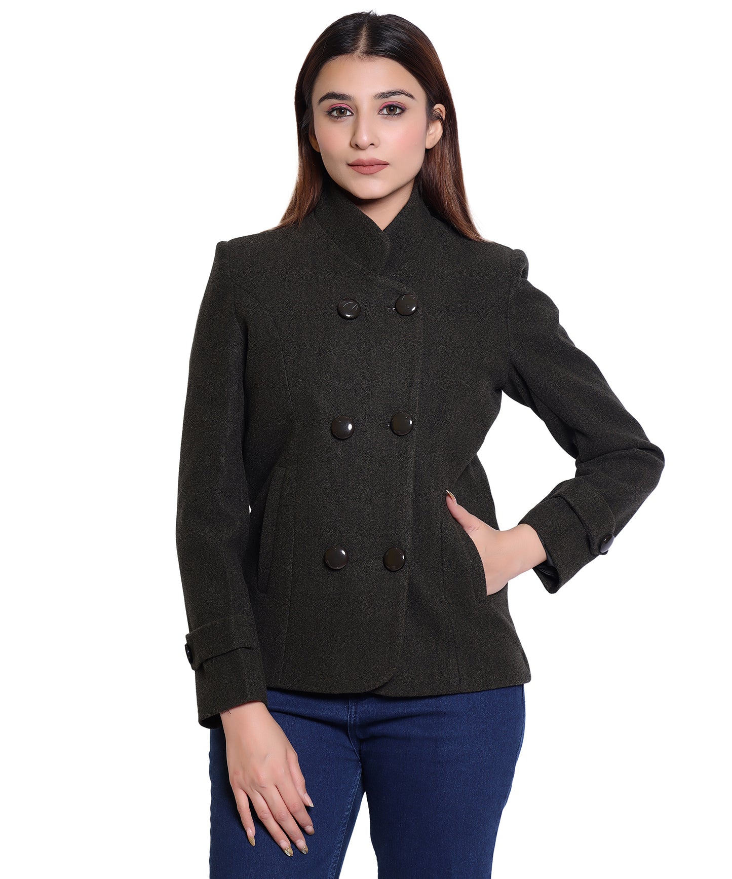 Women’s Stylish Winter Double Breasted Wool Blend Short Coat | Collared Neck Jacket