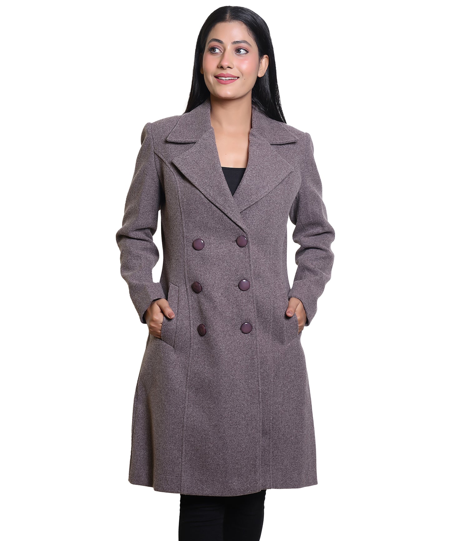 Women Solid Knee Length Woven Overcoat/Blazer with Wool Blend for Comfort Fit