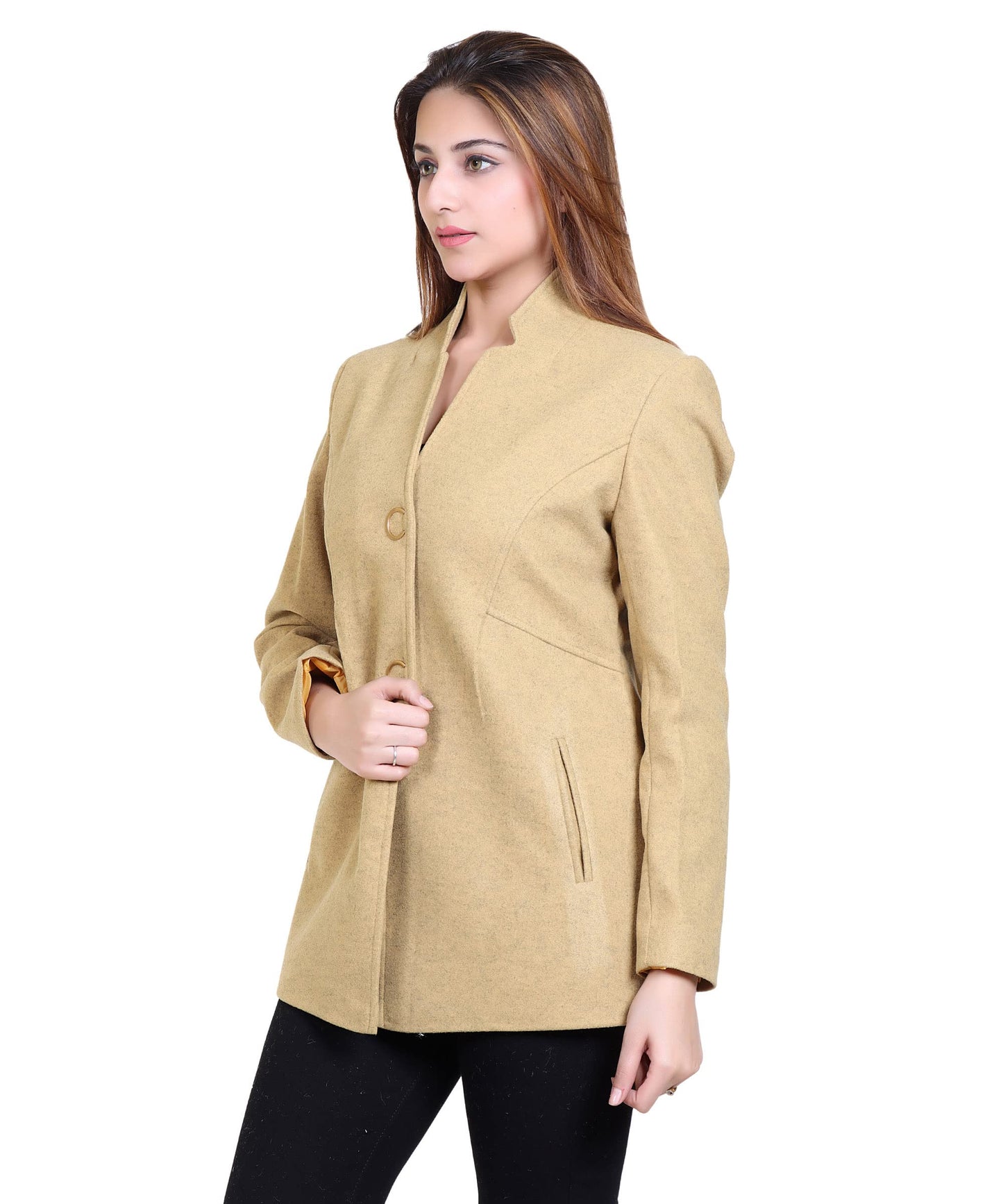 Women Stylish Star Collar C Button | Designer Single Breasted Winter Coat