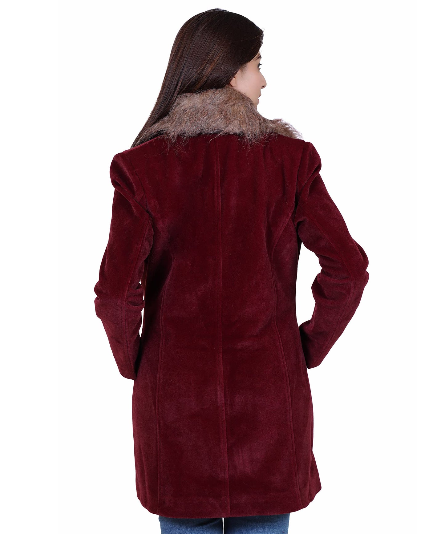 Women Winter Wear Casual Coat with Detachable Faux Fur Collar