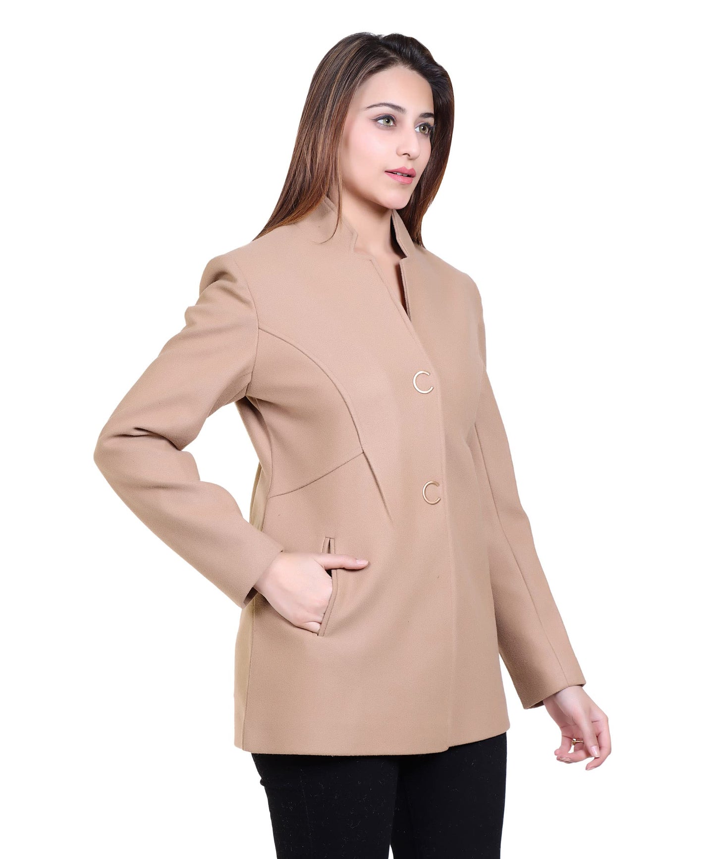 Women Stylish Star Collar C Button | Designer Single Breasted Winter Coat