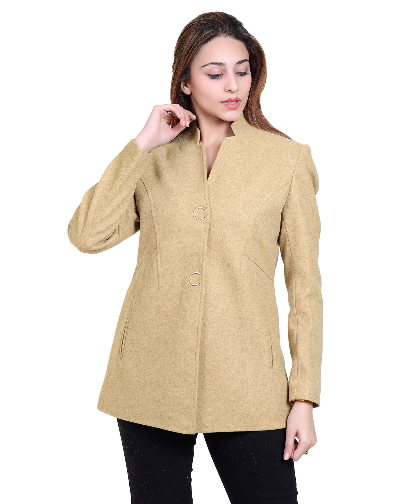 Women Stylish Star Collar C Button | Designer Single Breasted Winter Coat