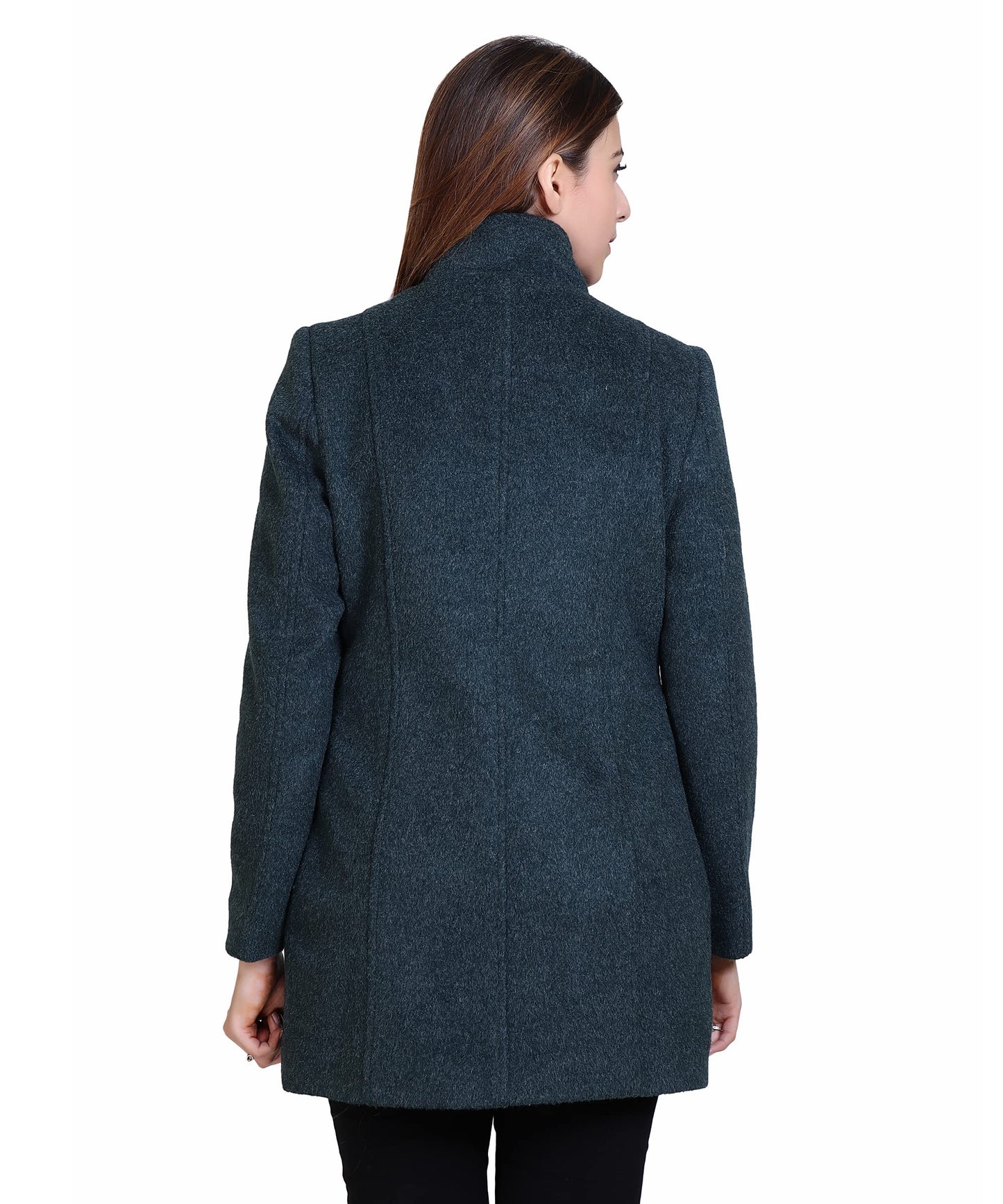 Women Standard Length Wool Blend High Collar Long Sleeve Overcoat