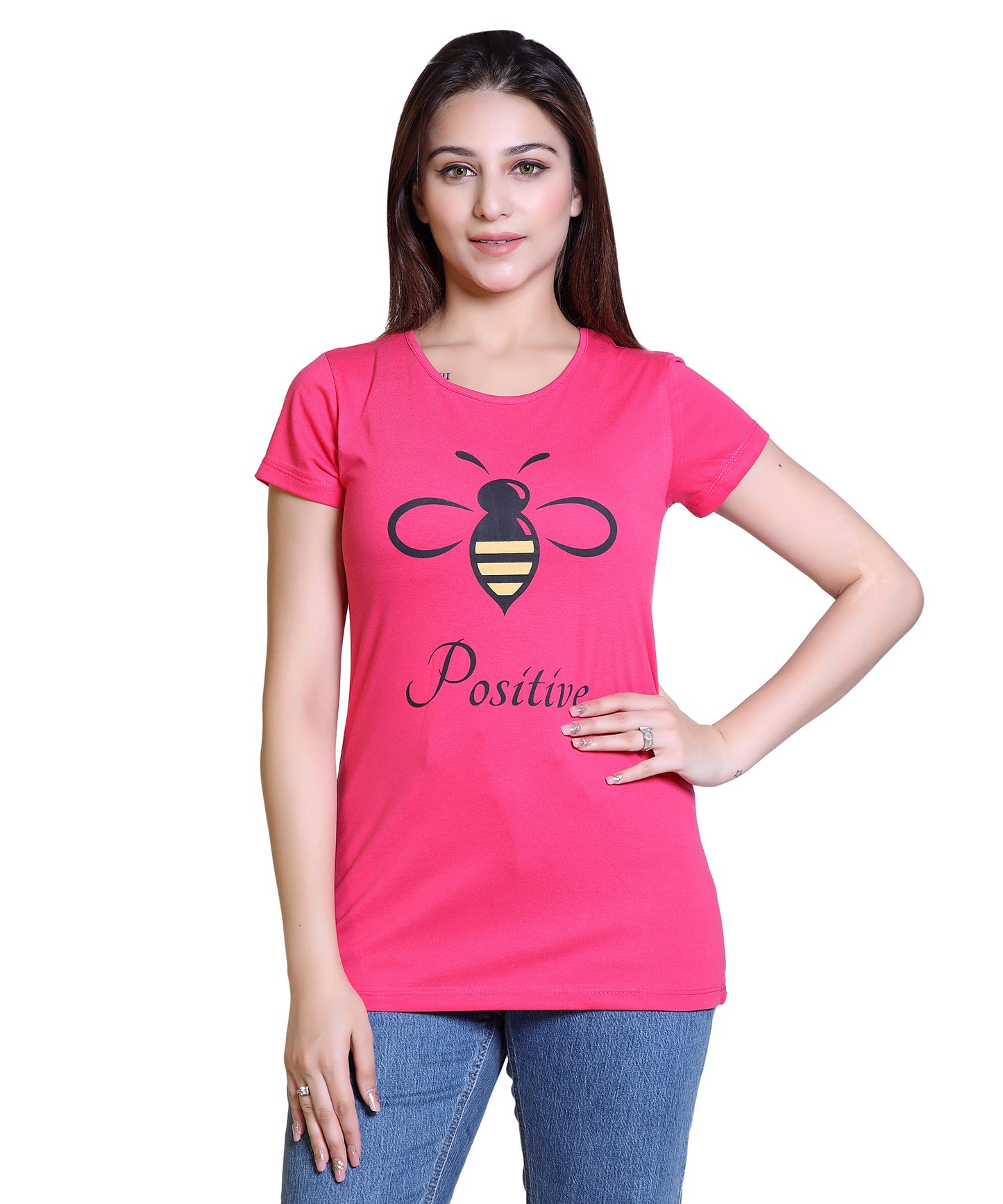 Women Bee Positive Cotton Blend Round Neck Half Sleeves T-Shirt