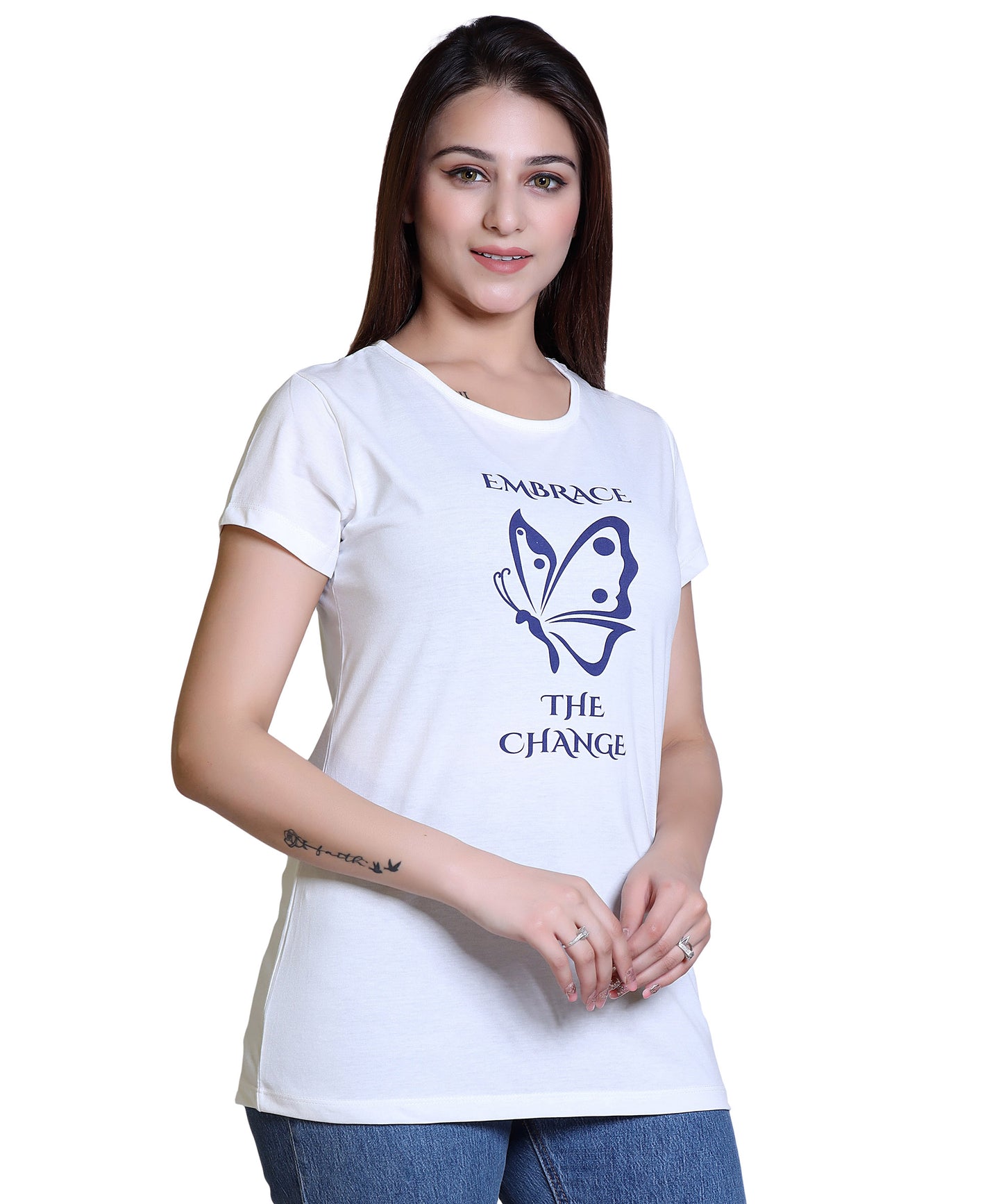 Women Embrace The Change Cotton Blend Round Neck Half Sleeves T-Shirt