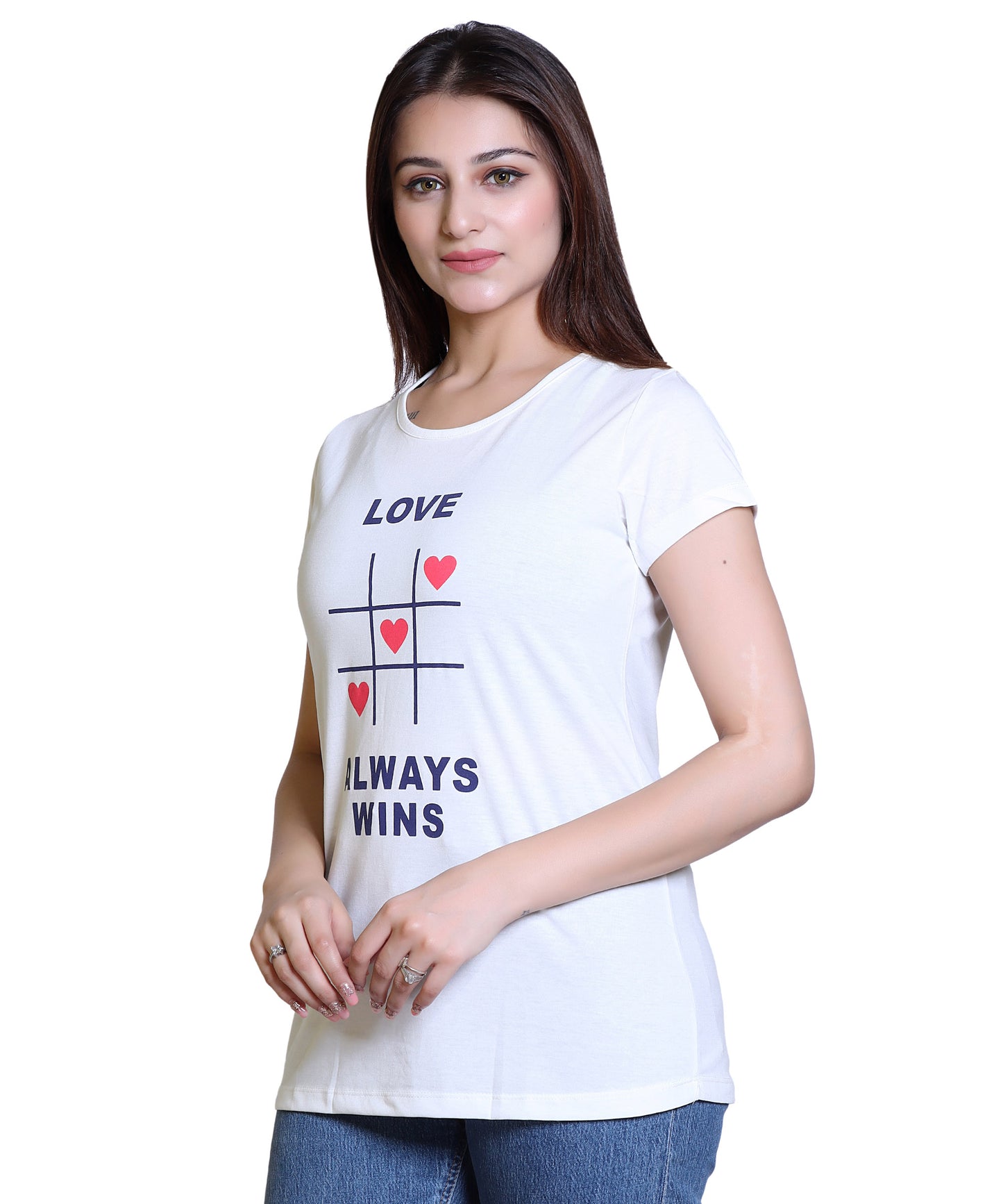 Women Love Always Win Cotton Blend Round Neck Half Sleeves T-Shirt