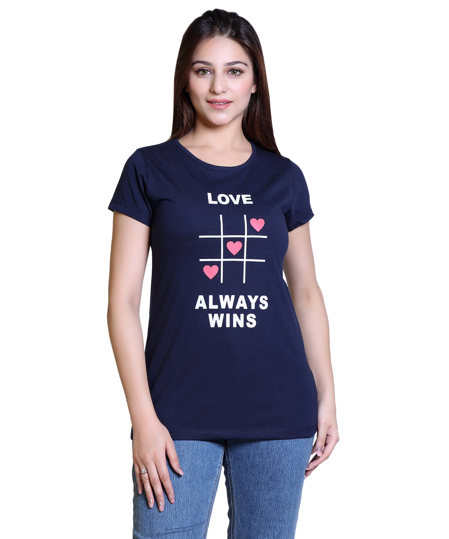 Women Love Always Win Cotton Blend Round Neck Half Sleeves T-Shirt