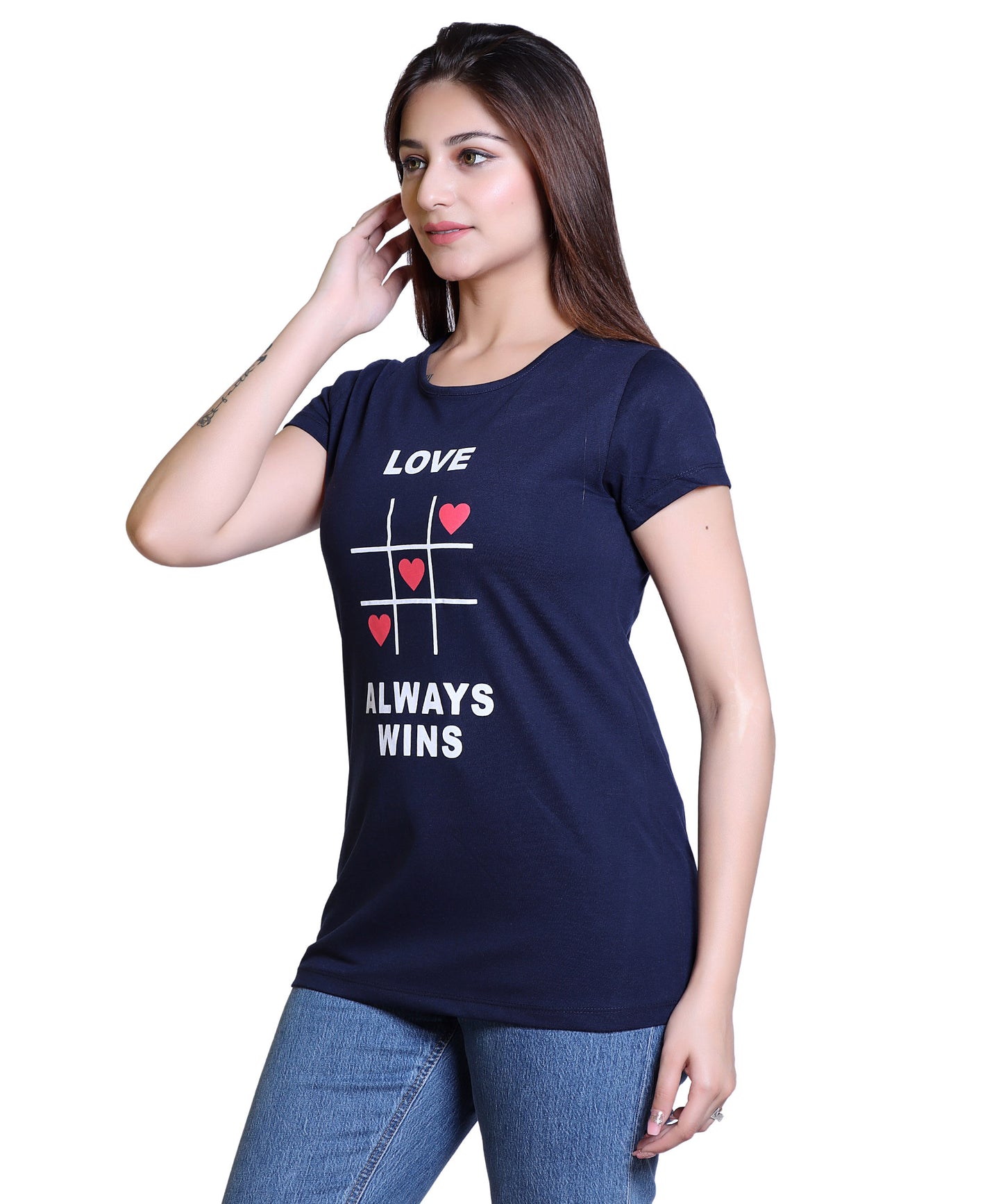 Women Love Always Win Cotton Blend Round Neck Half Sleeves T-Shirt