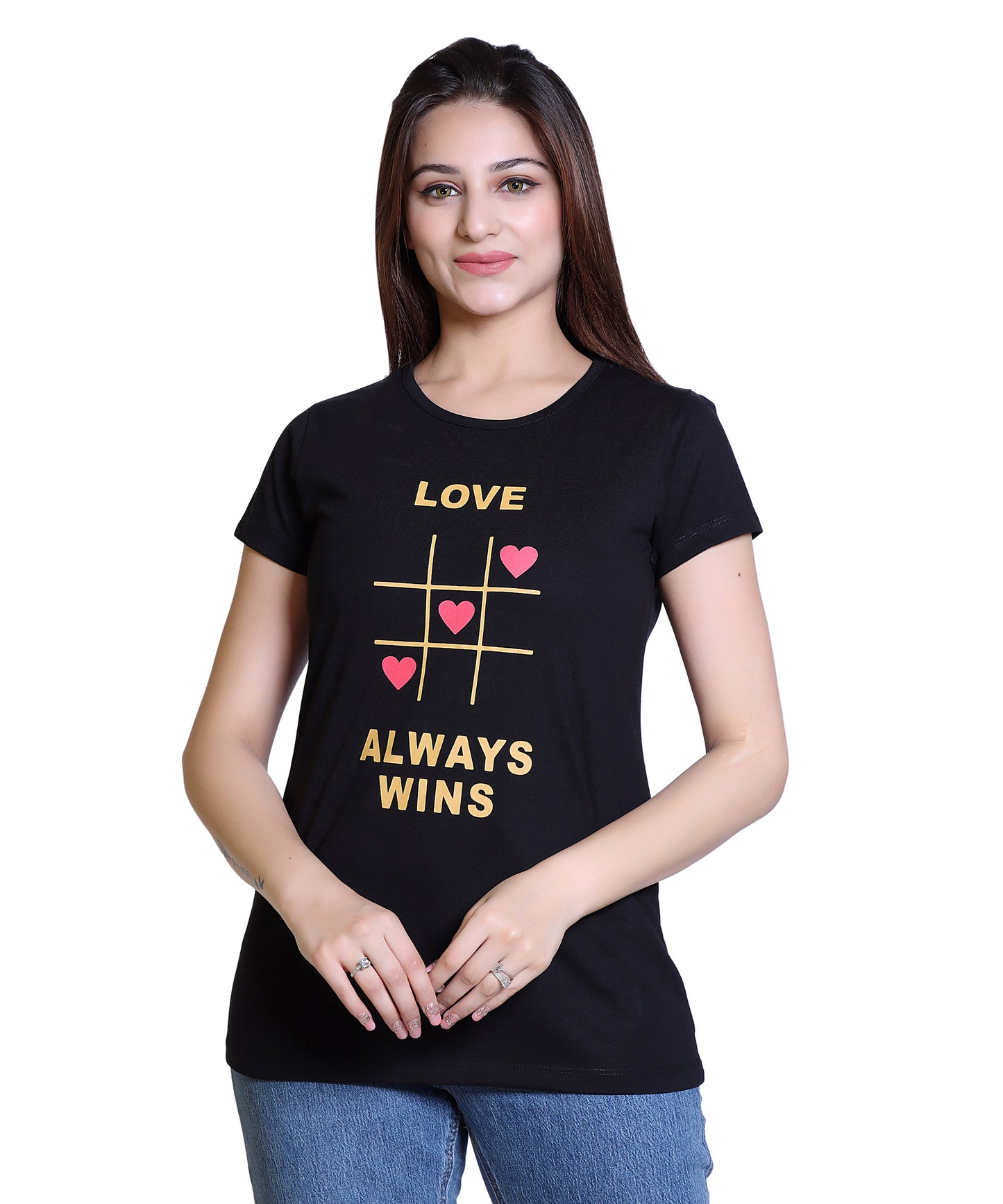 Women Love Always Win Cotton Blend Round Neck Half Sleeves T-Shirt