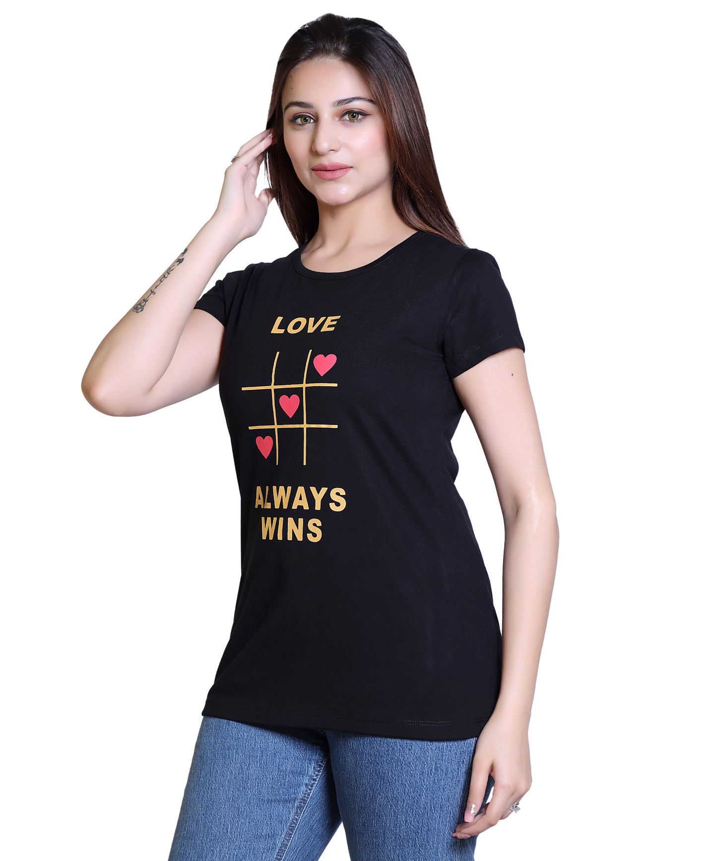 Women Love Always Win Cotton Blend Round Neck Half Sleeves T-Shirt