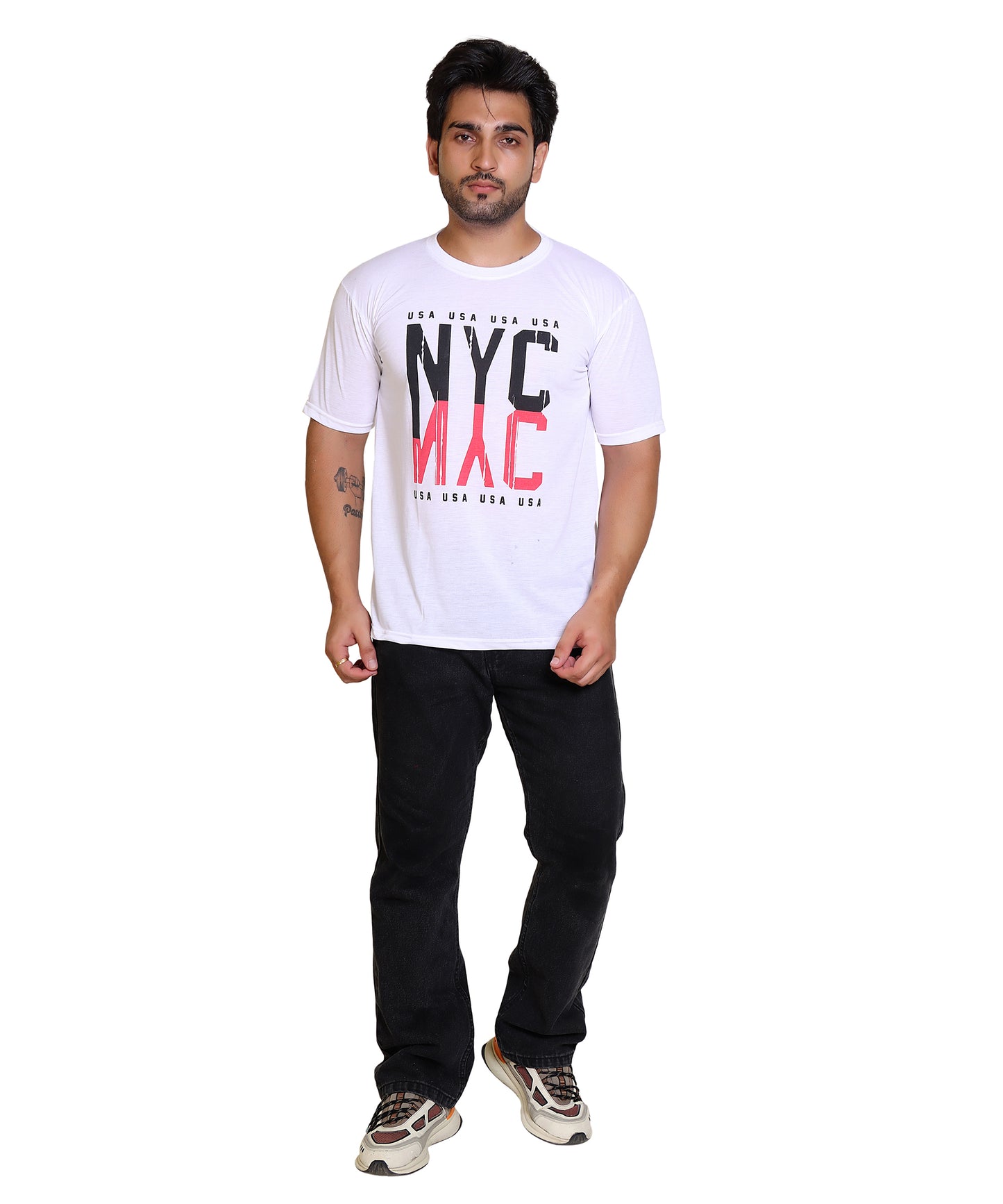 Men NYC USA Cotton Blend Round Neck Half Sleeves T-Shirt