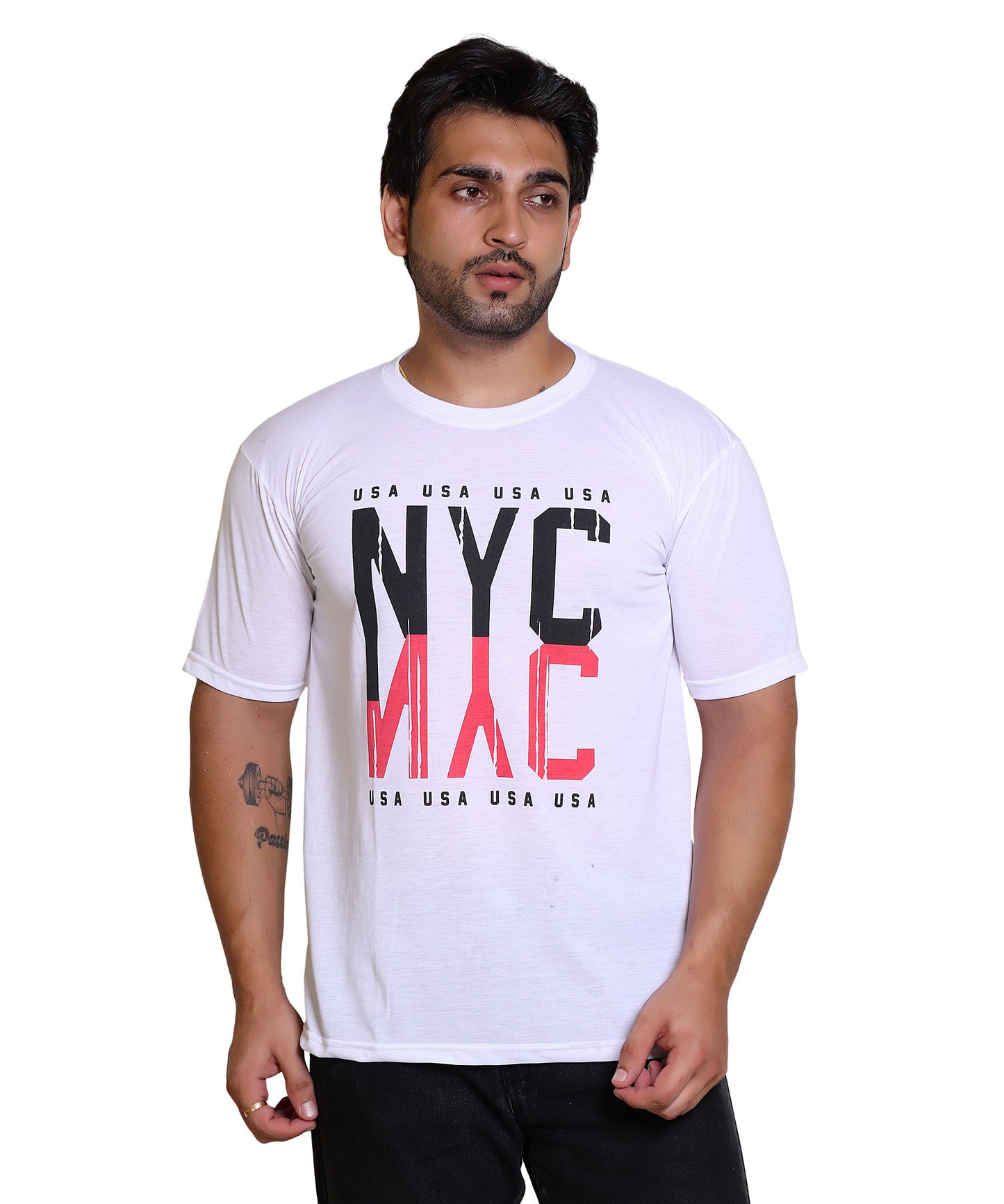 Men NYC USA Cotton Blend Round Neck Half Sleeves T-Shirt