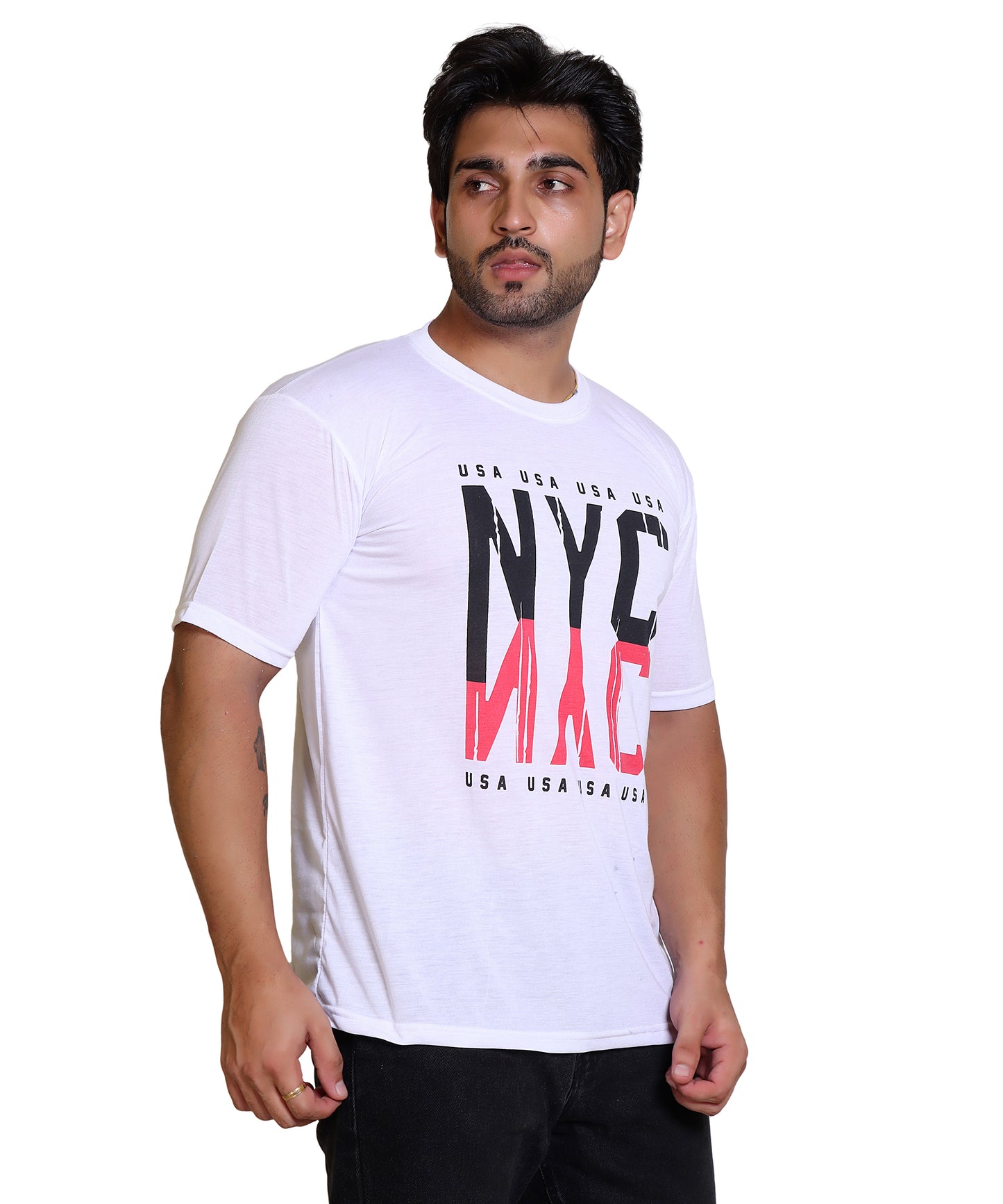 Men NYC USA Cotton Blend Round Neck Half Sleeves T-Shirt