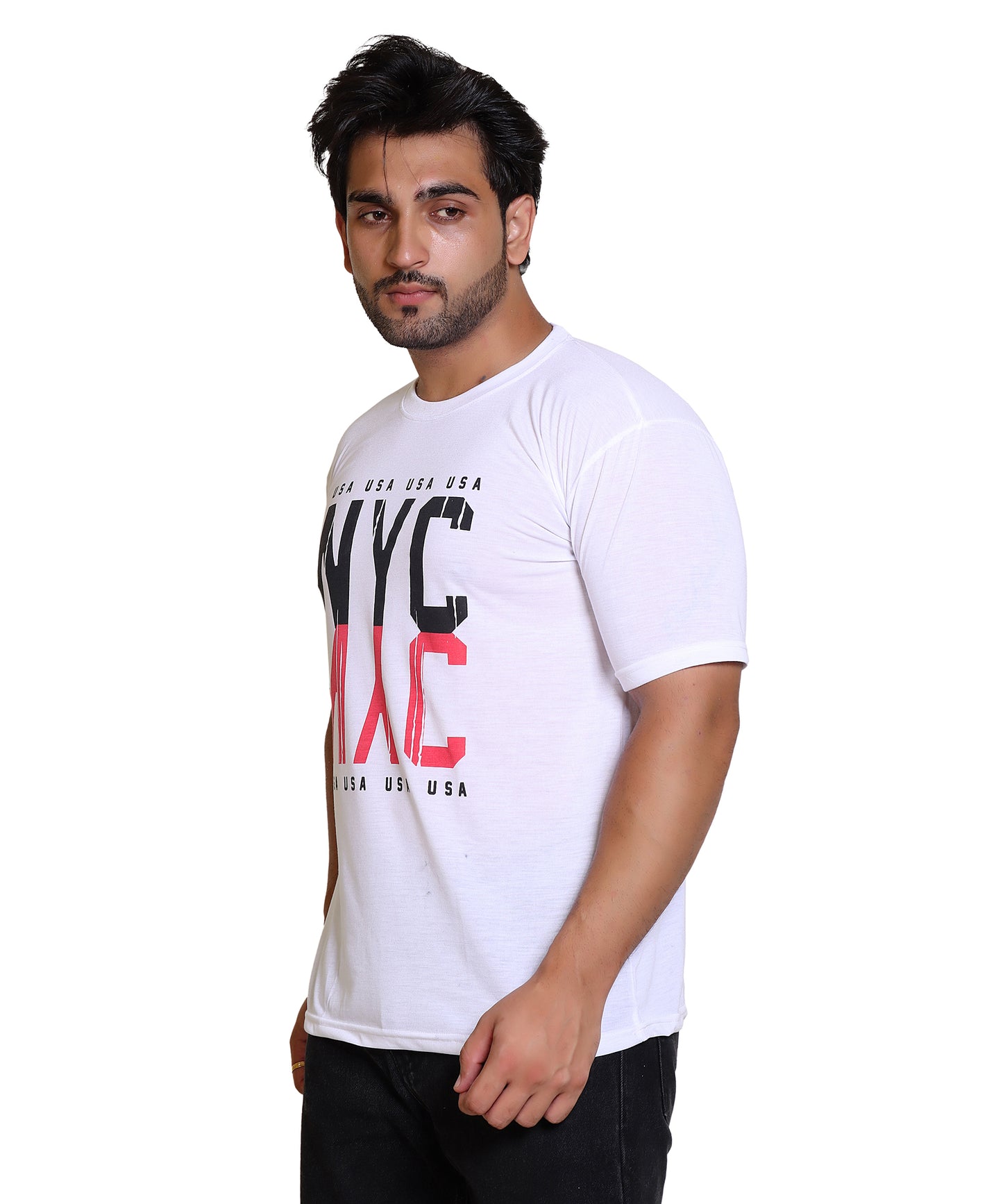 Men NYC USA Cotton Blend Round Neck Half Sleeves T-Shirt