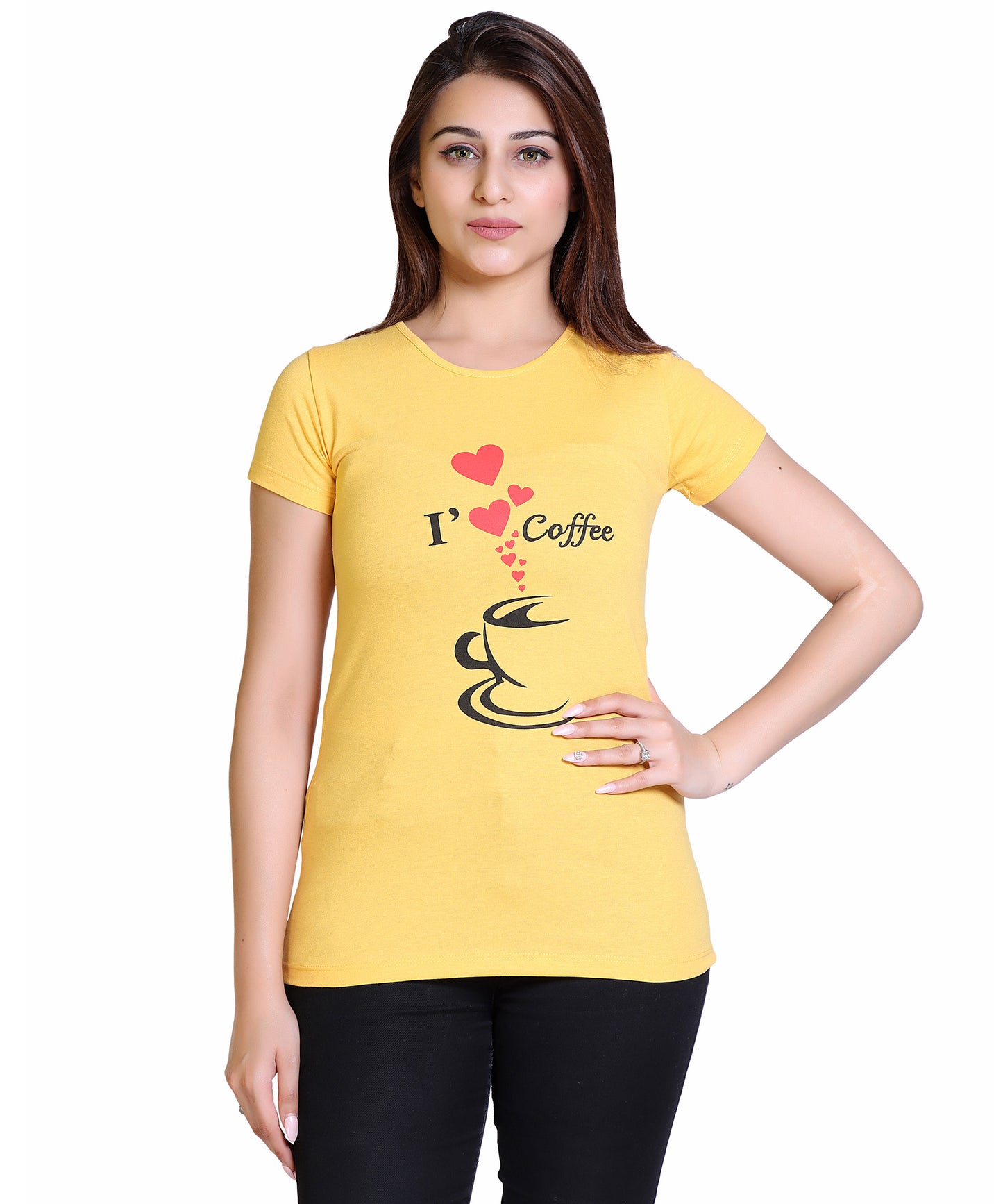 Women I Love Coffee Cotton Blend Round Neck Half Sleeves T-Shirt