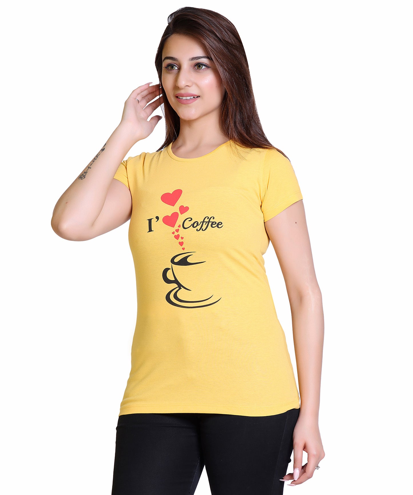 Women I Love Coffee Cotton Blend Round Neck Half Sleeves T-Shirt