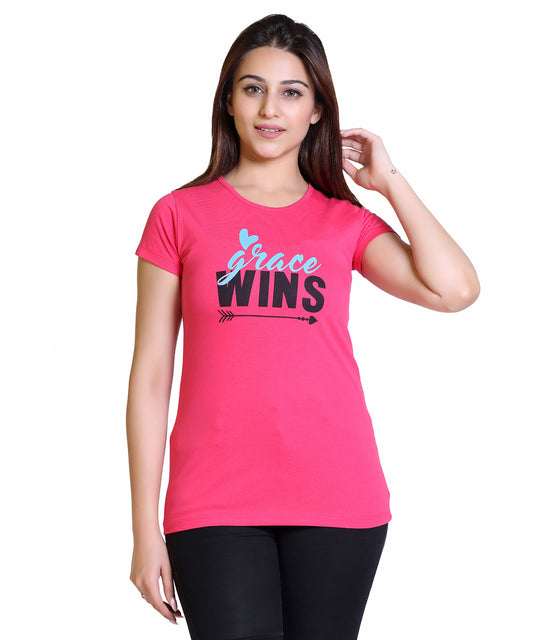 Women Grace Wins Cotton Blend Round Neck Half Sleeves T-Shirt