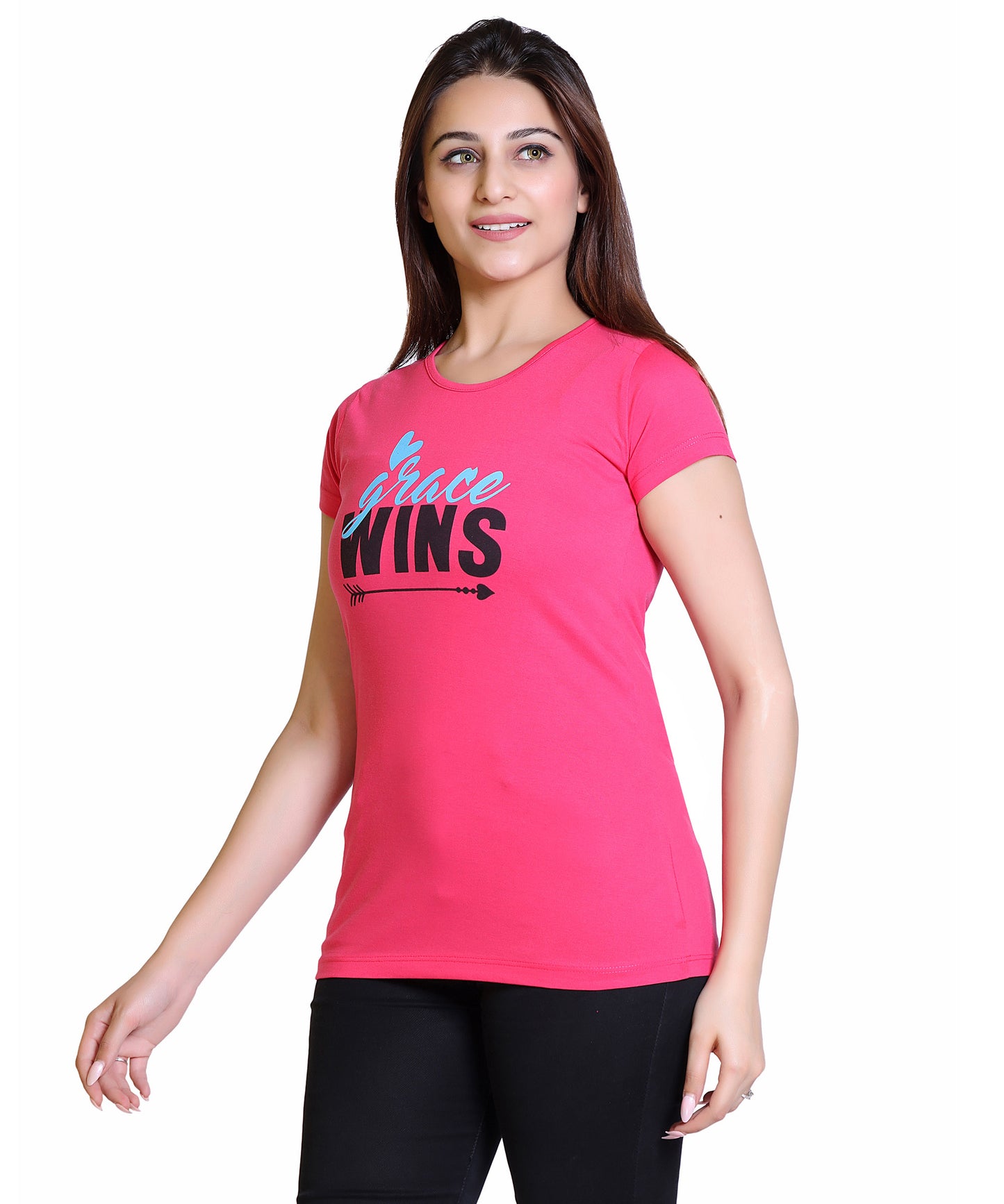 Women Grace Wins Cotton Blend Round Neck Half Sleeves T-Shirt