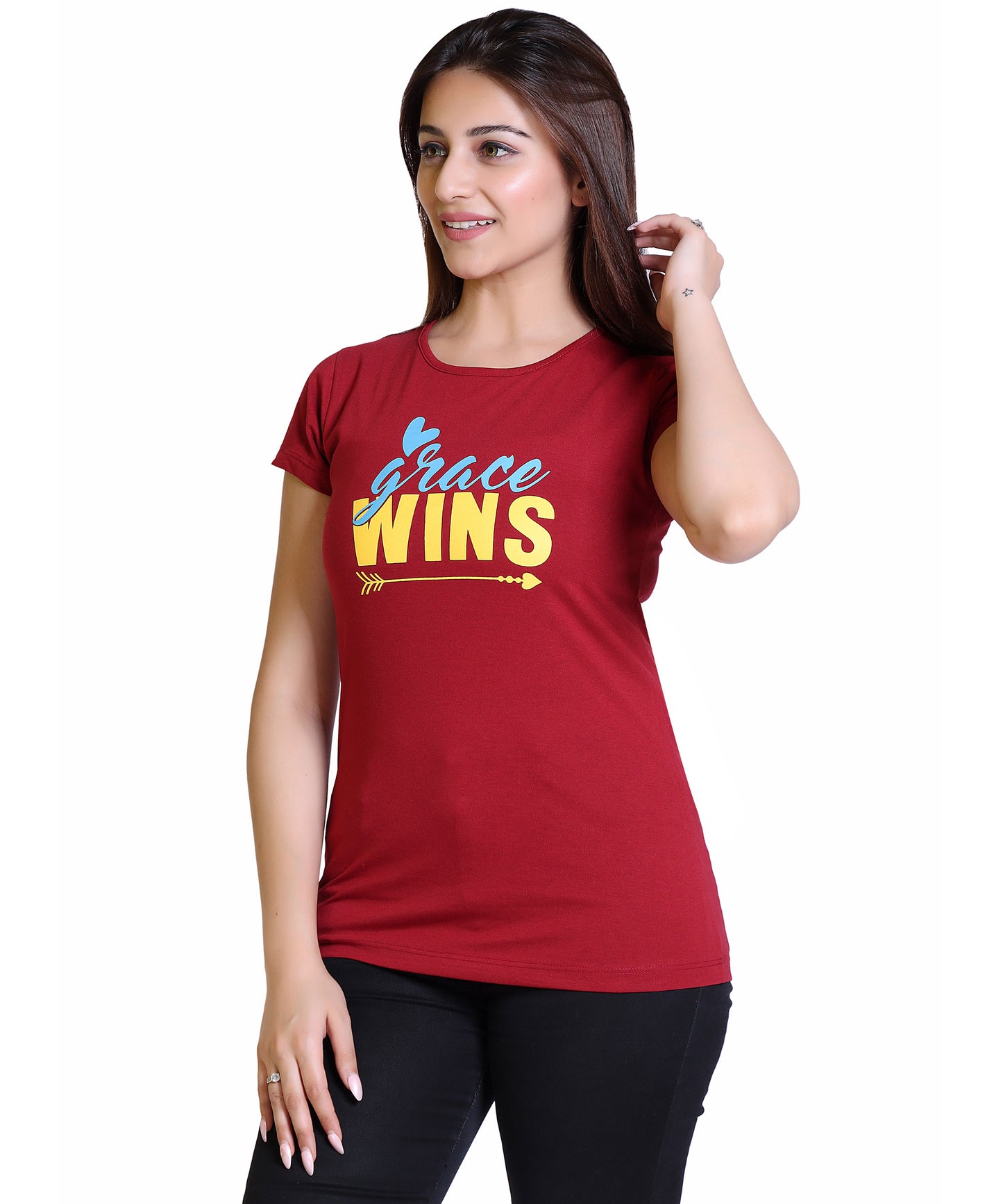 Women Grace Wins Cotton Blend Round Neck Half Sleeves T-Shirt