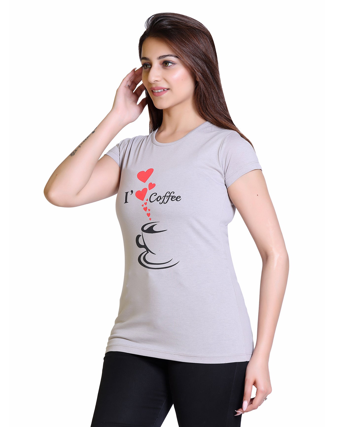 Women I Love Coffee Cotton Blend Round Neck Half Sleeves T-Shirt