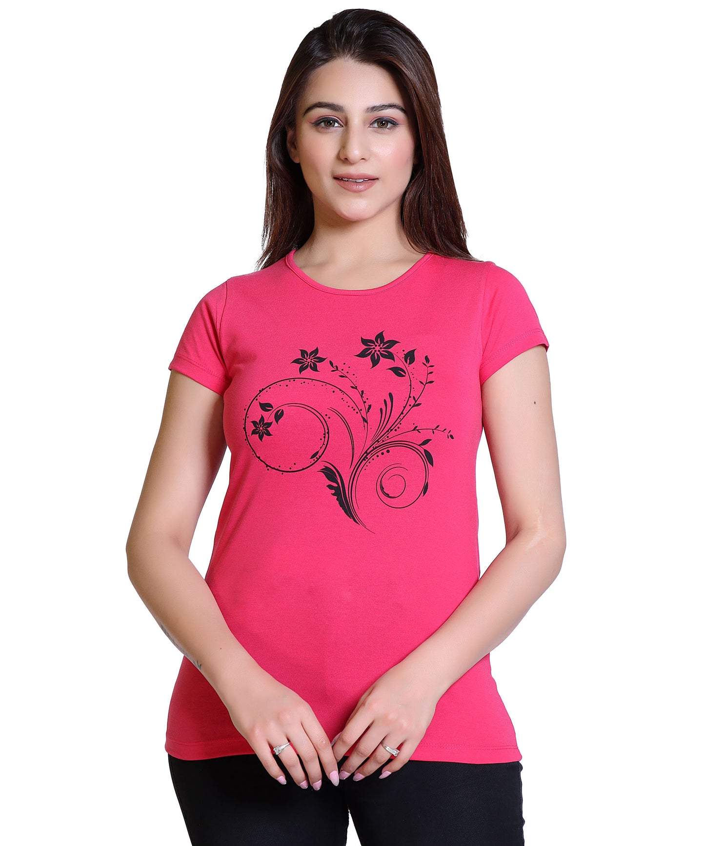 Women Floral Cotton Blend Round Neck Half Sleeves T-Shirt