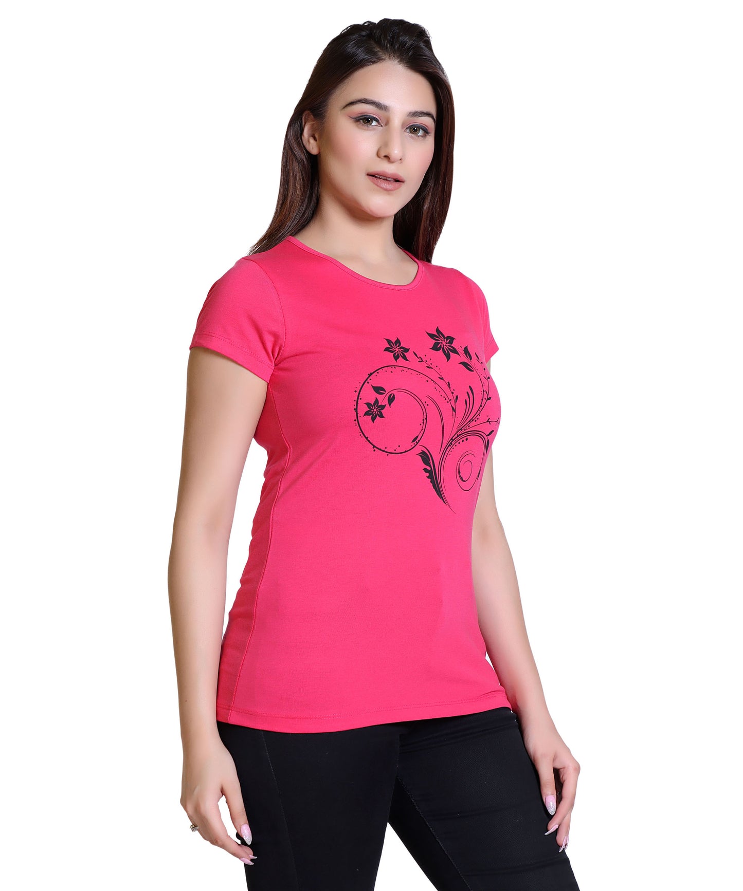 Women Floral Cotton Blend Round Neck Half Sleeves T-Shirt