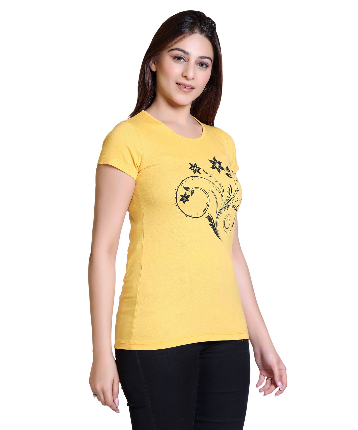 Women Floral Cotton Blend Round Neck Half Sleeves T-Shirt