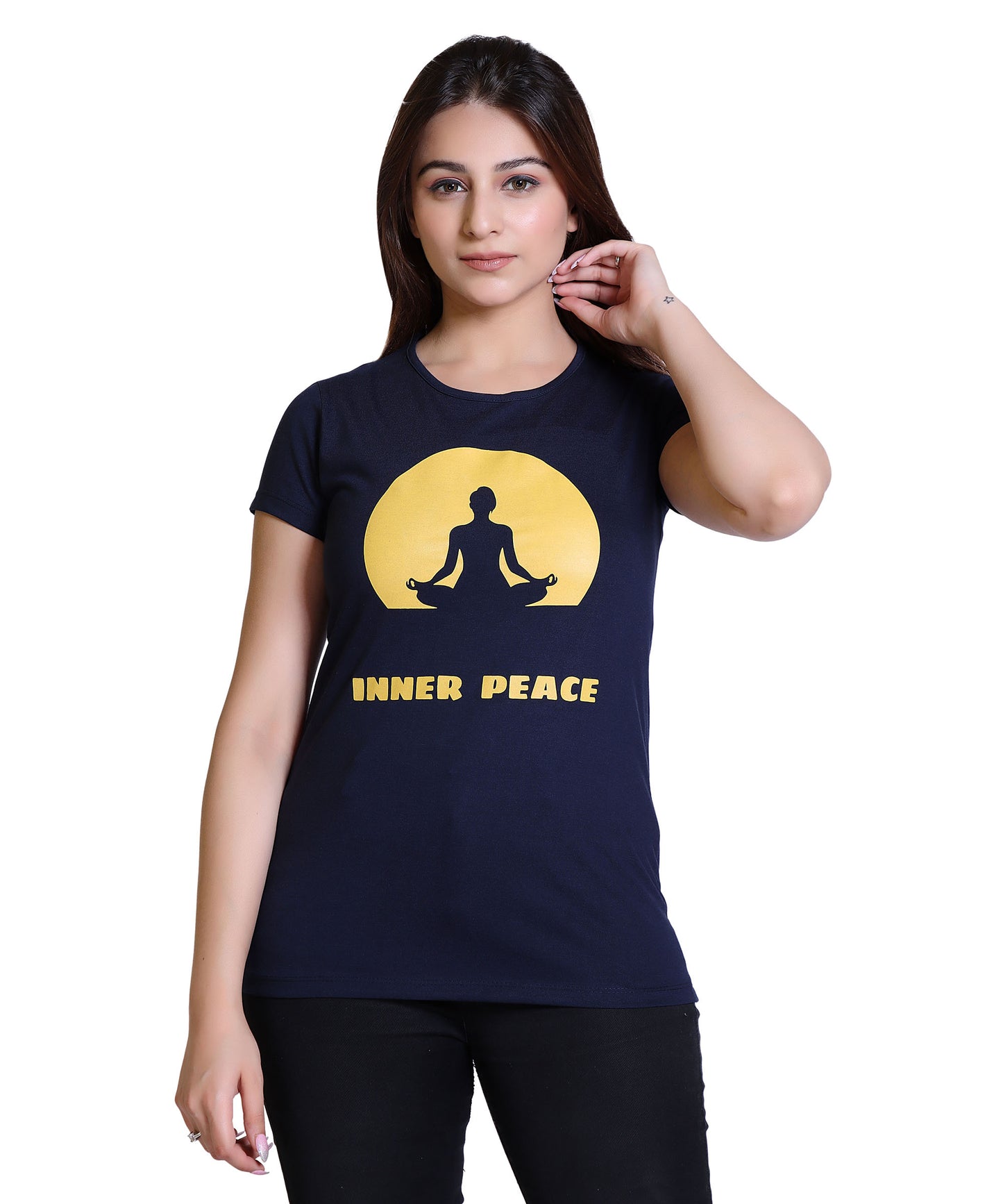 Women Inner Peace Cotton Blend Round Neck Half Sleeves T-Shirt