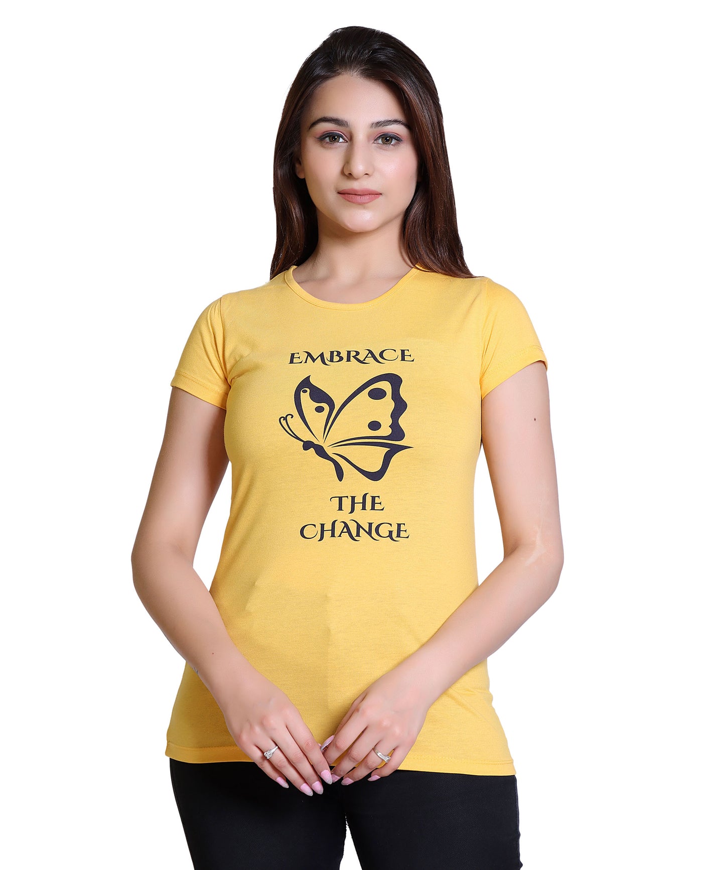 Women Embrace The Change Cotton Blend Round Neck Half Sleeves T-Shirt