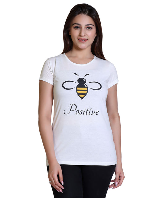 Women Bee Positive Cotton Blend Round Neck Half Sleeves T-Shirt