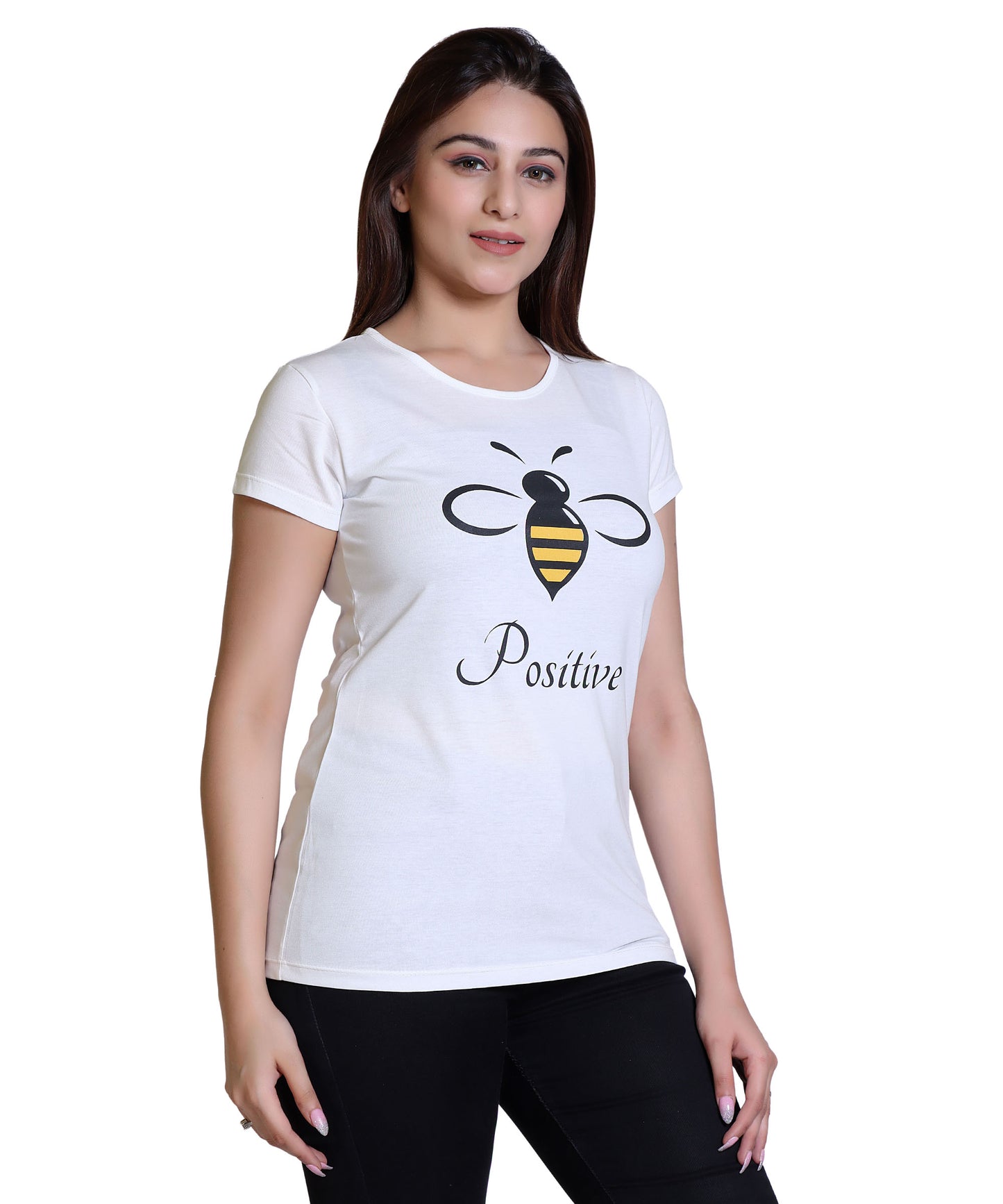 Women Bee Positive Cotton Blend Round Neck Half Sleeves T-Shirt