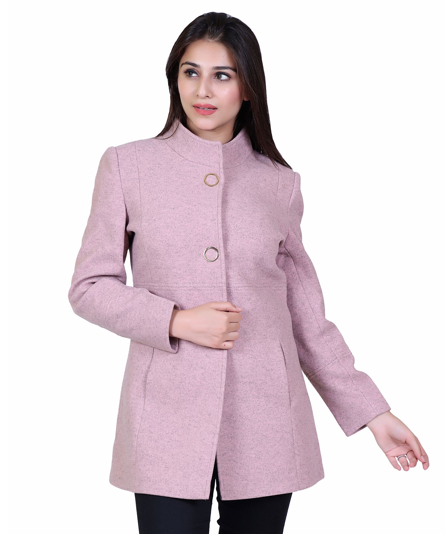 Women Standard Length Wool Blend High Collar Long Sleeve Overcoat