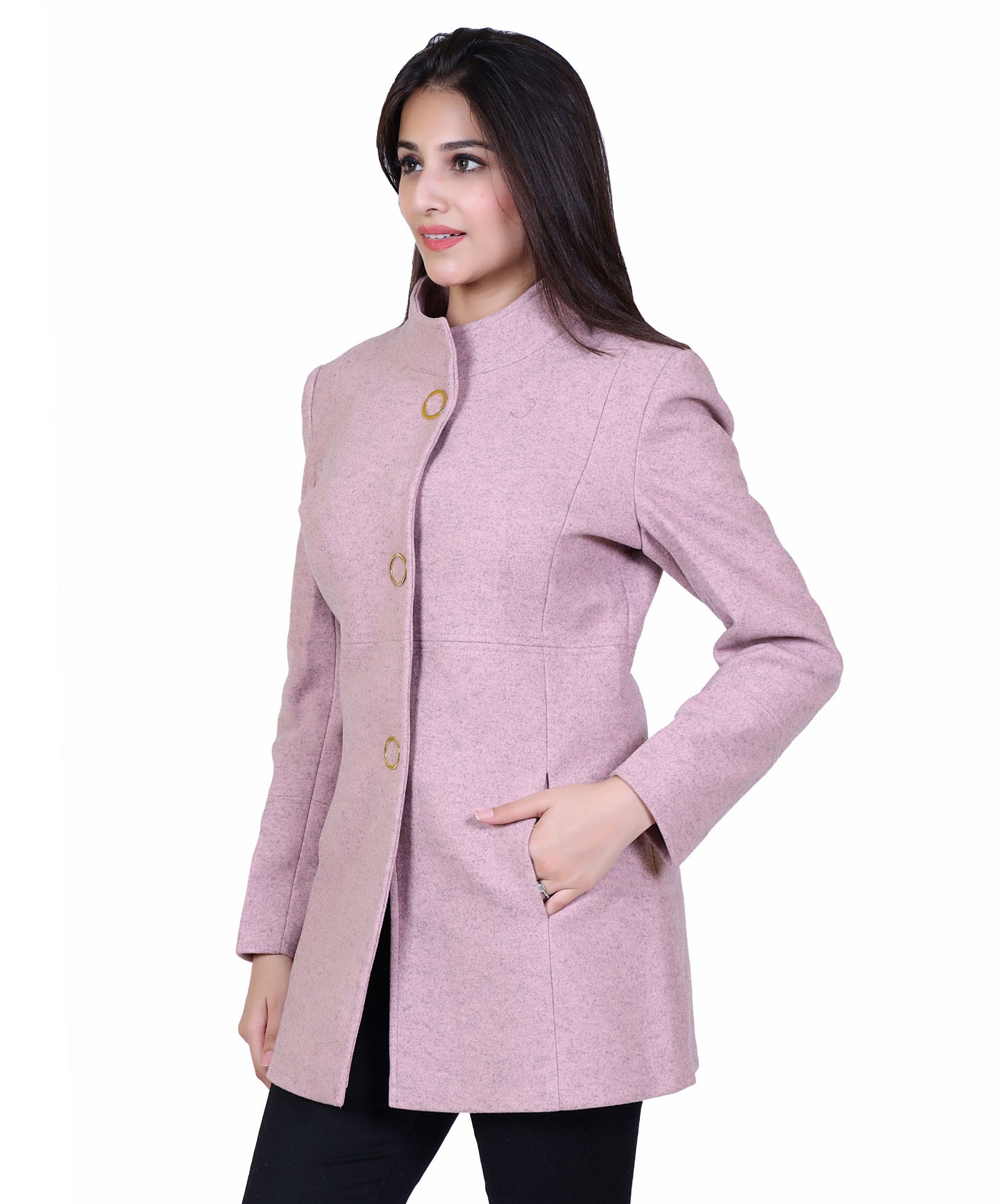 Women Standard Length Wool Blend High Collar Long Sleeve Overcoat