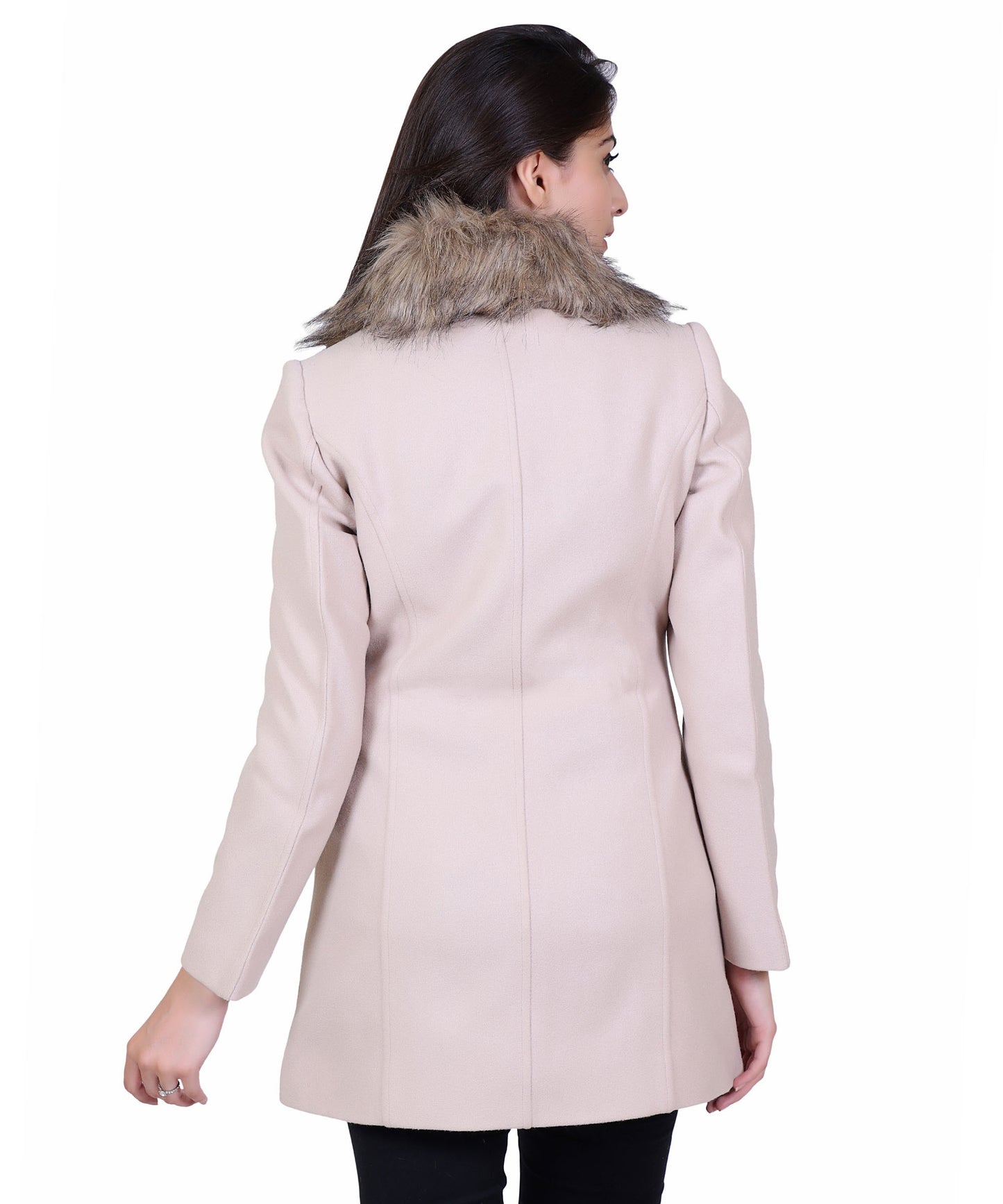 Women Winter Wear Casual Coat with Detachable Faux Fur Collar