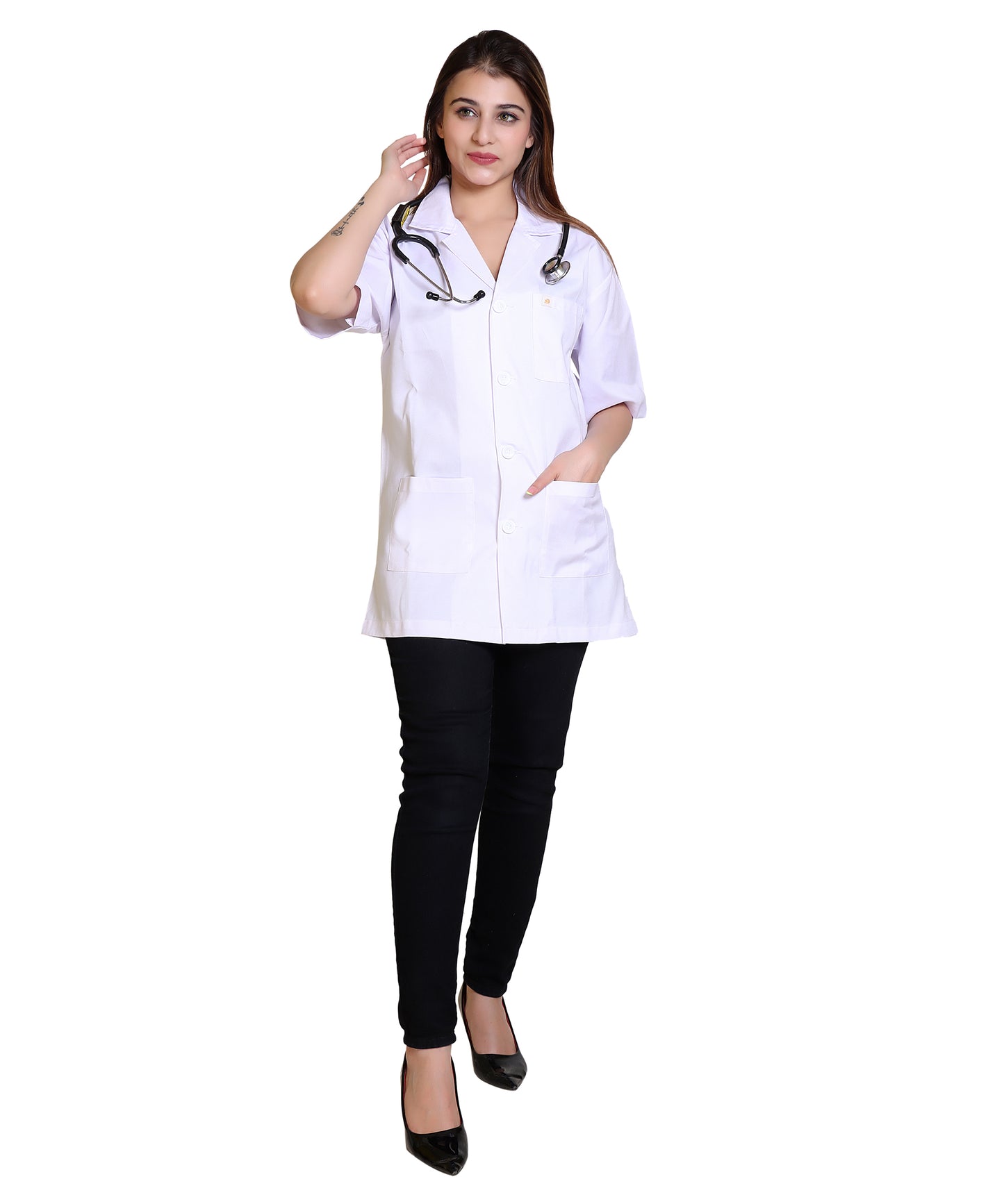 Half Sleeves Lab Coat with 3 Pockets | Medical and Scientific Professionals Lightweight and Breathable