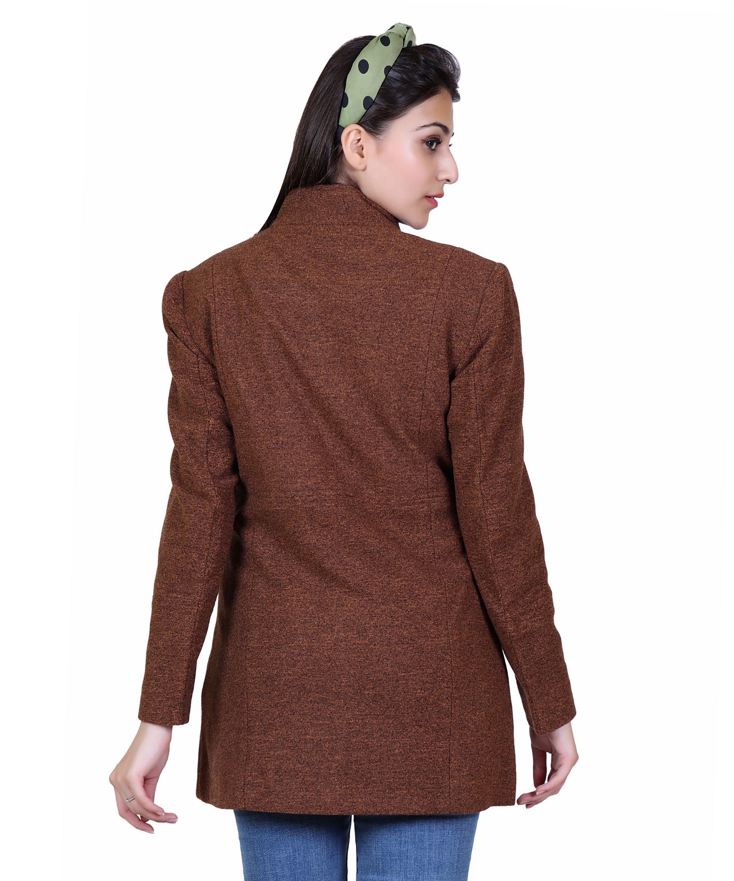 Women Standard Length Wool Blend High Collar Long Sleeve Overcoat