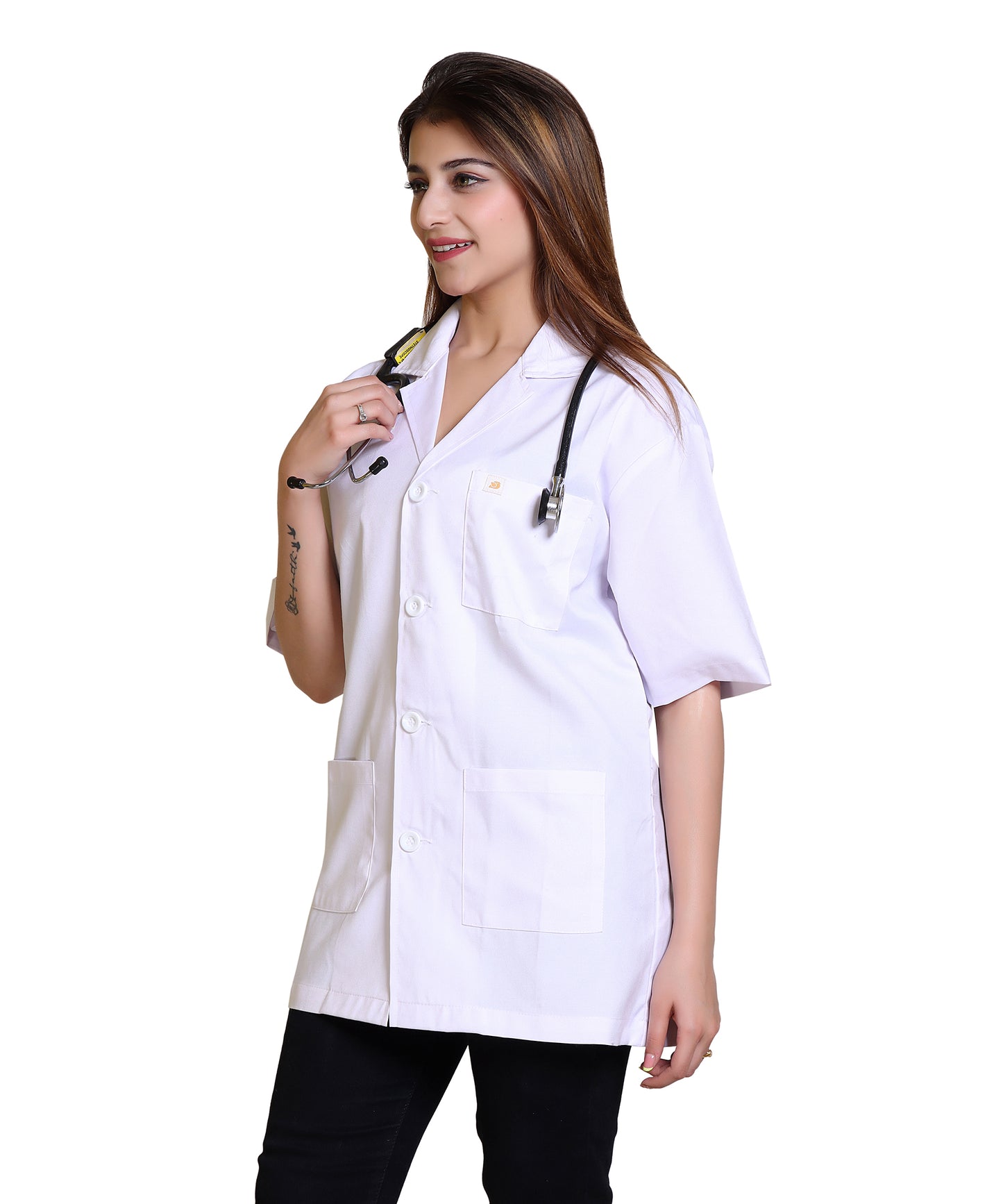 Half Sleeves Lab Coat with 3 Pockets | Medical and Scientific Professionals Lightweight and Breathable