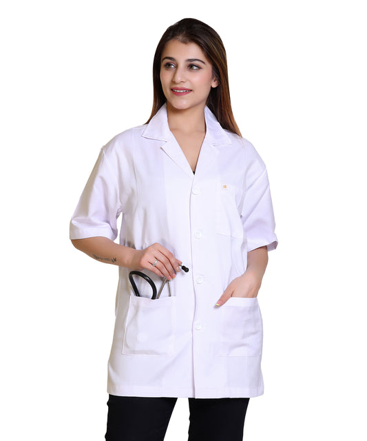 Half Sleeves Lab Coat with 3 Pockets | Medical and Scientific Professionals Lightweight and Breathable