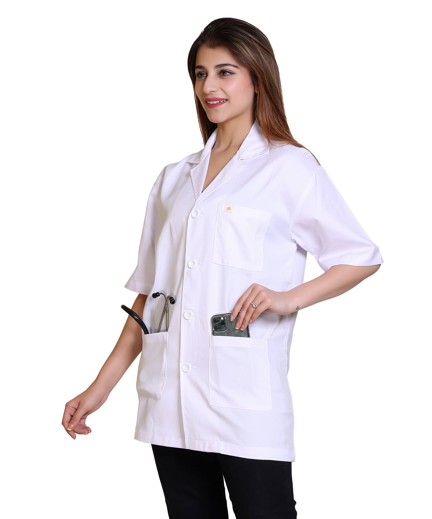 Half Sleeves Lab Coat with 3 Pockets | Medical and Scientific Professionals Lightweight and Breathable