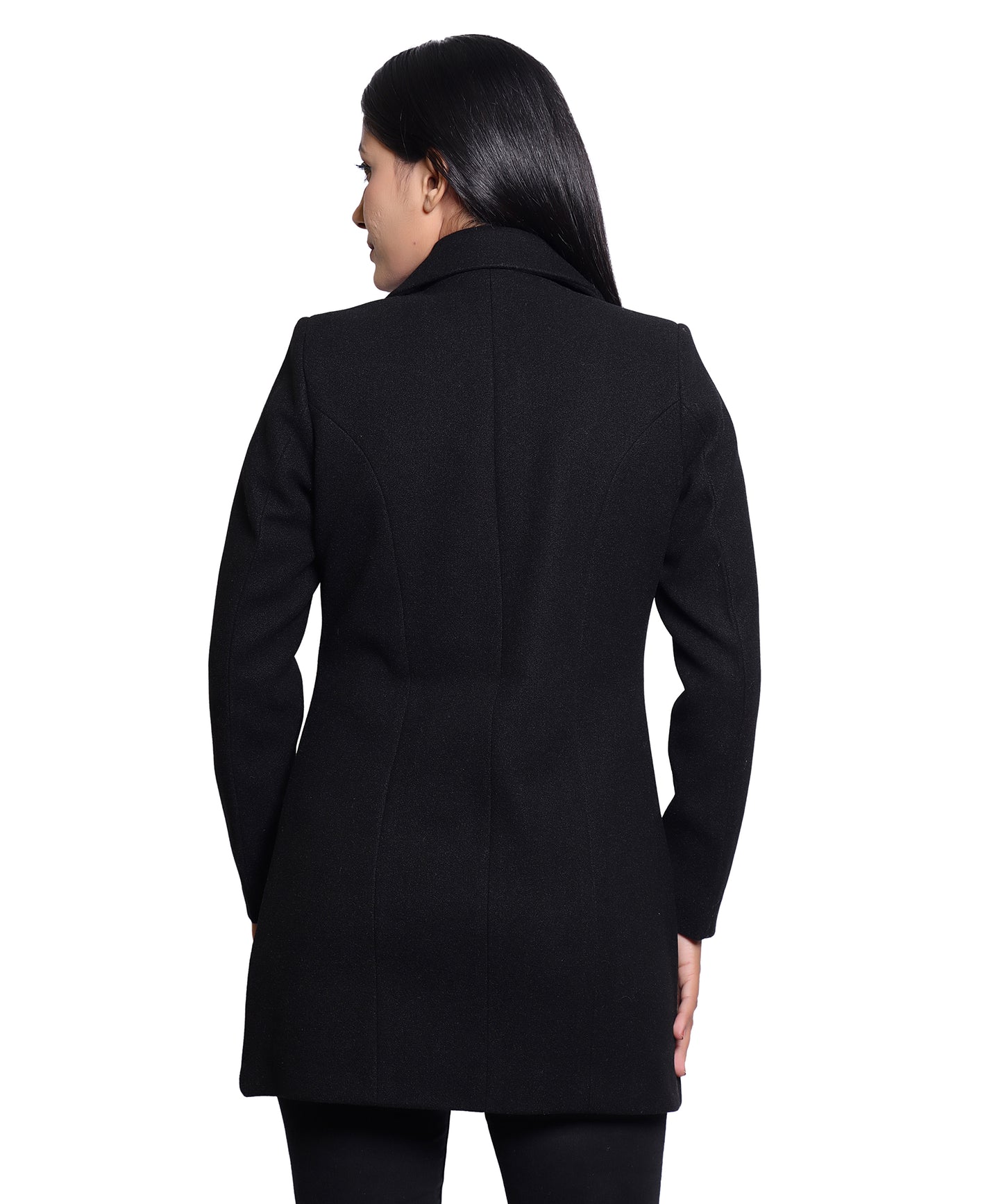Women’s Elegant Hip Length Wool Blend Winter Long Coat with Butterfly Collar
