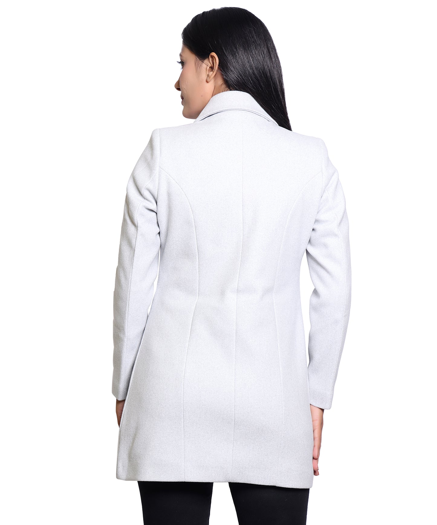 Women’s Elegant Hip Length Wool Blend Winter Long Coat with Butterfly Collar