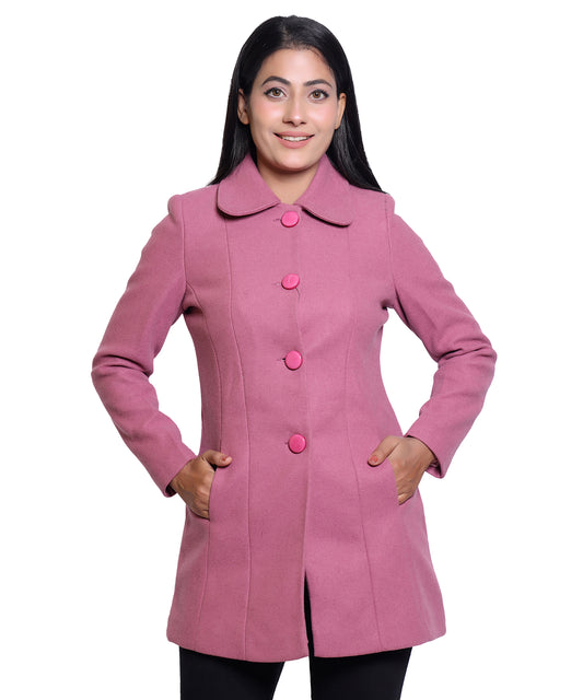 Women’s Elegant Hip Length Wool Blend Winter Long Coat with Butterfly Collar