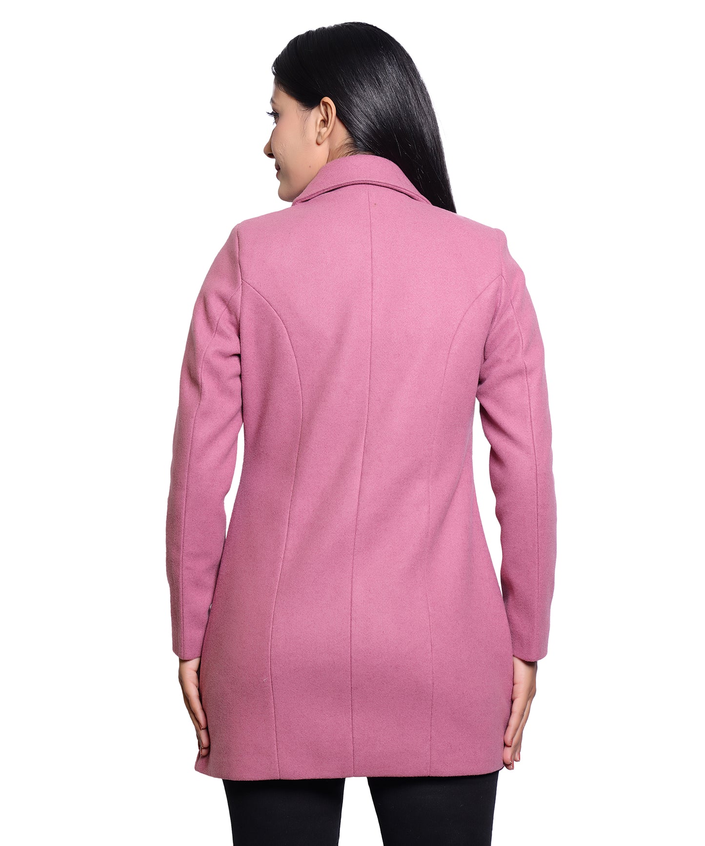 Women’s Elegant Hip Length Wool Blend Winter Long Coat with Butterfly Collar