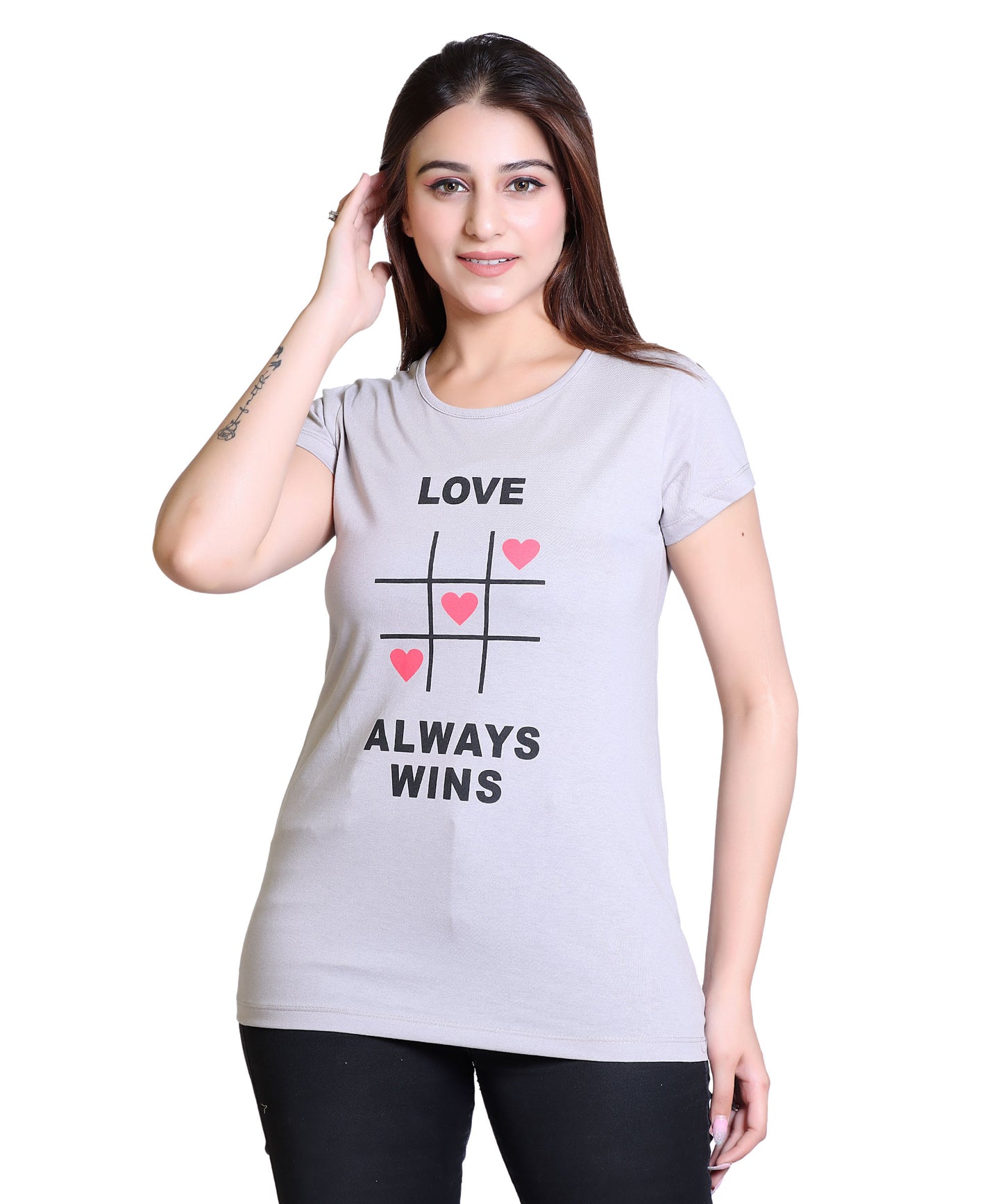 Women Love Always Win Cotton Blend Round Neck Half Sleeves T-Shirt