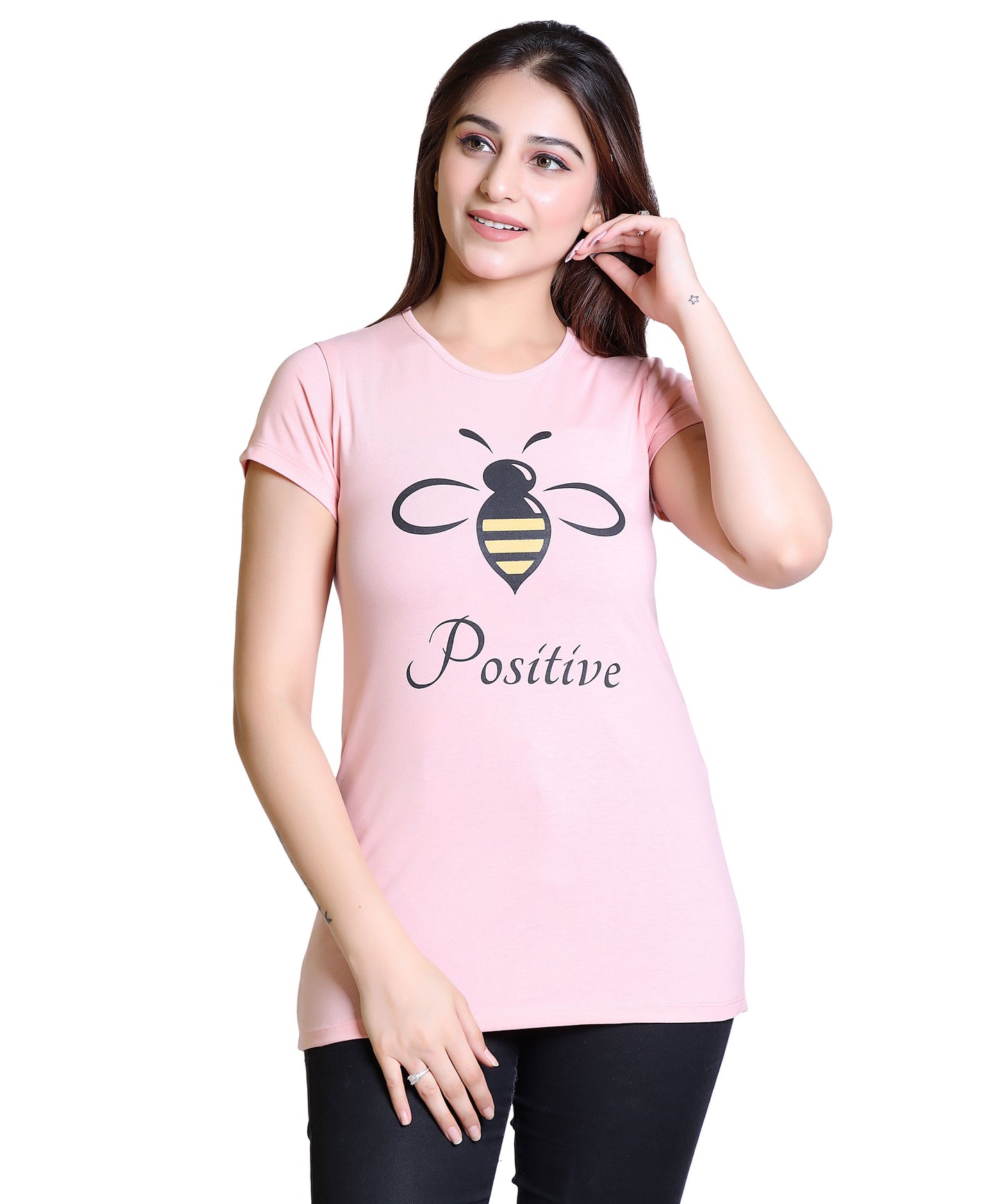 Women Bee Positive Cotton Blend Round Neck Half Sleeves T-Shirt