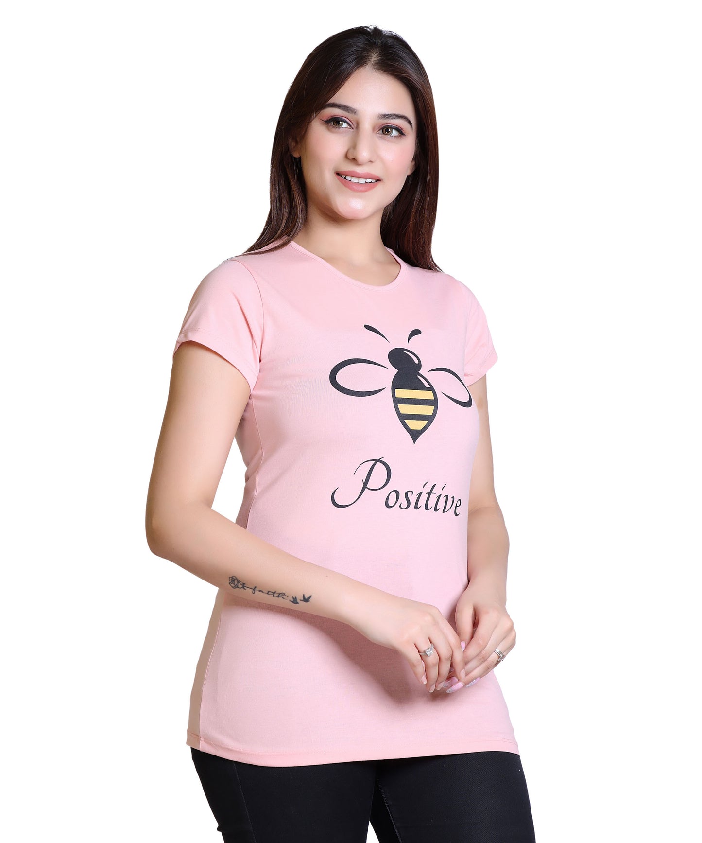 Women Bee Positive Cotton Blend Round Neck Half Sleeves T-Shirt