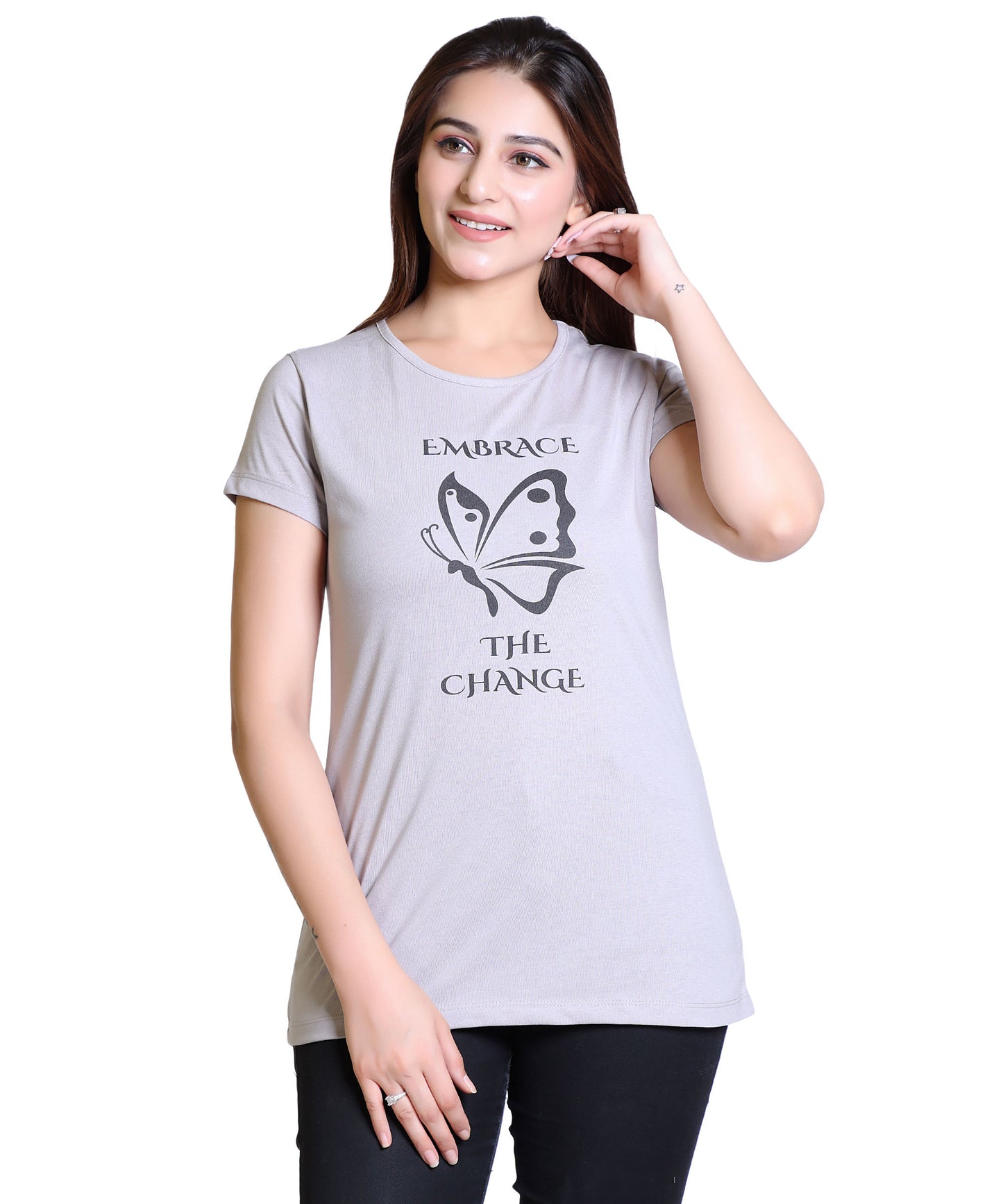 Women Embrace The Change Cotton Blend Round Neck Half Sleeves T-Shirt