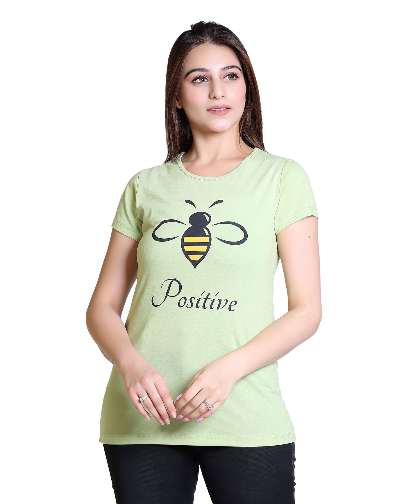 Women Bee Positive Cotton Blend Round Neck Half Sleeves T-Shirt