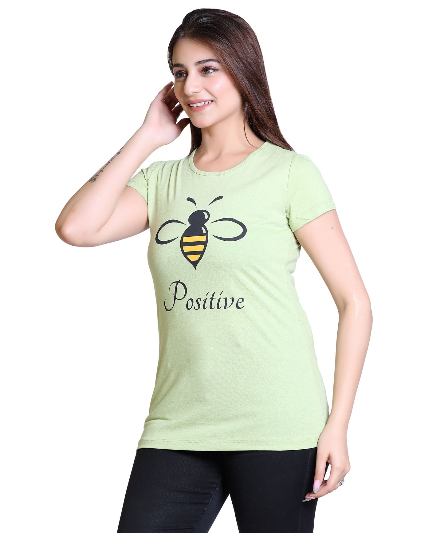 Women Bee Positive Cotton Blend Round Neck Half Sleeves T-Shirt